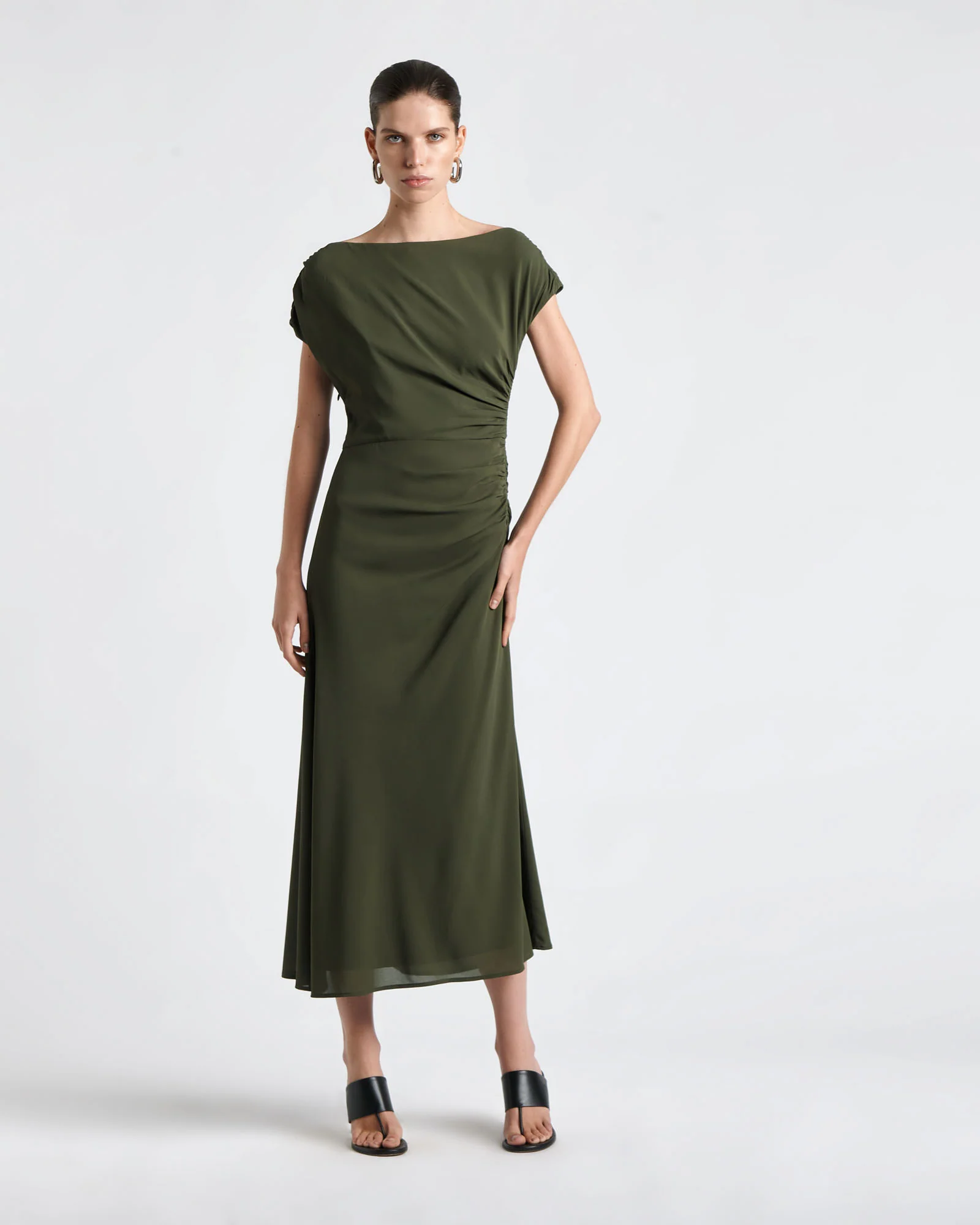 Asymmetrical Draped Midi Dress