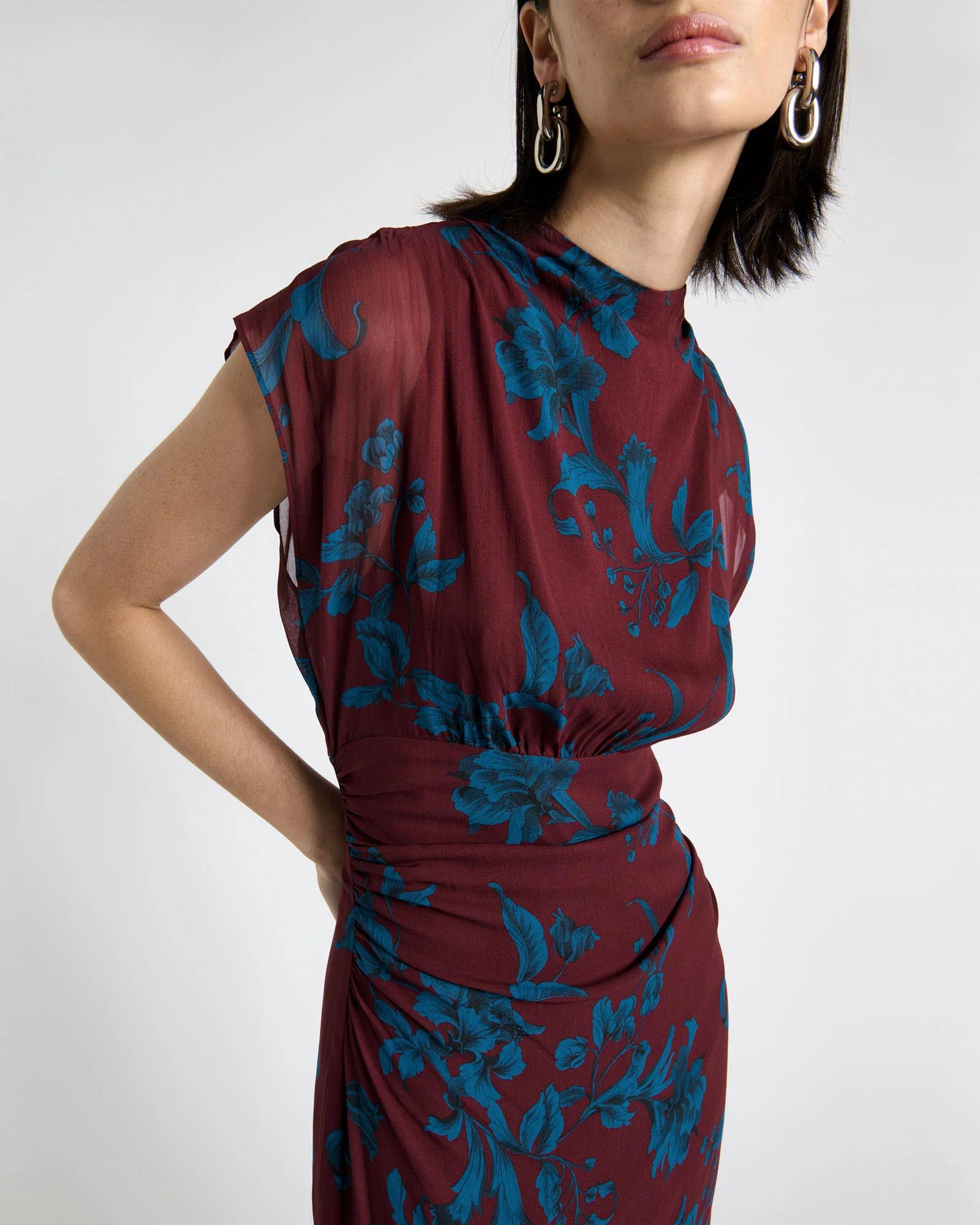 Indigo Ivy Draped Neck Midi Dress