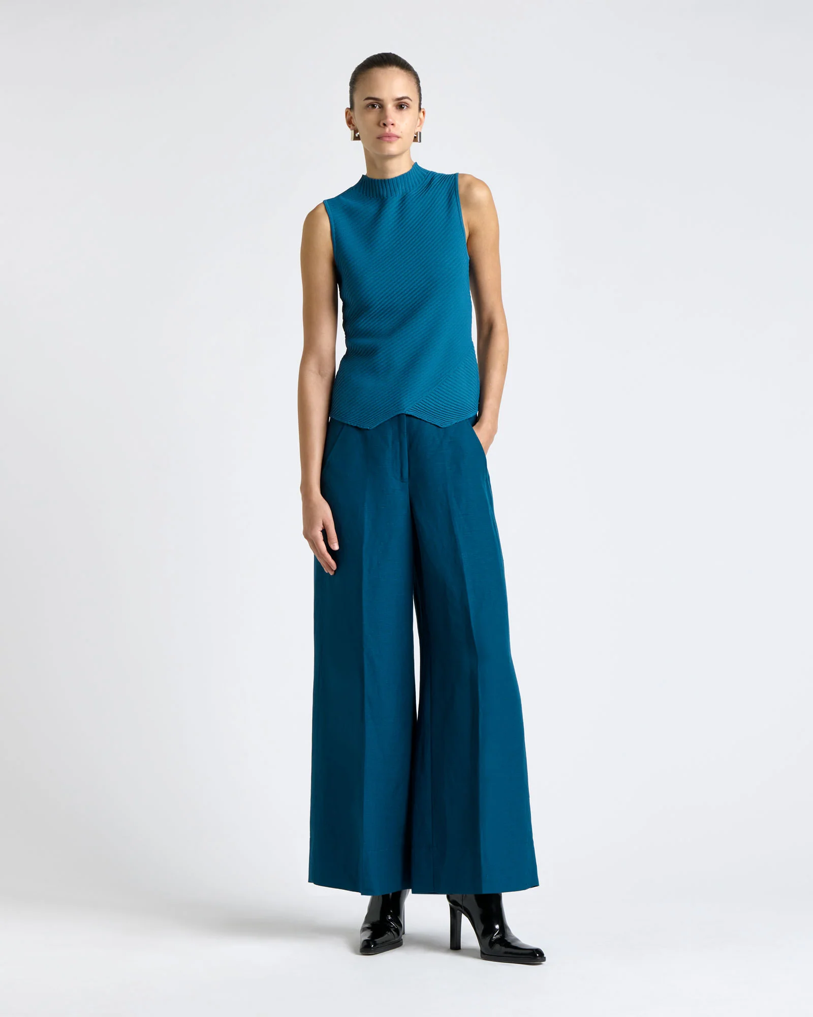 Teal Diagonal Ribbed Knit Tank