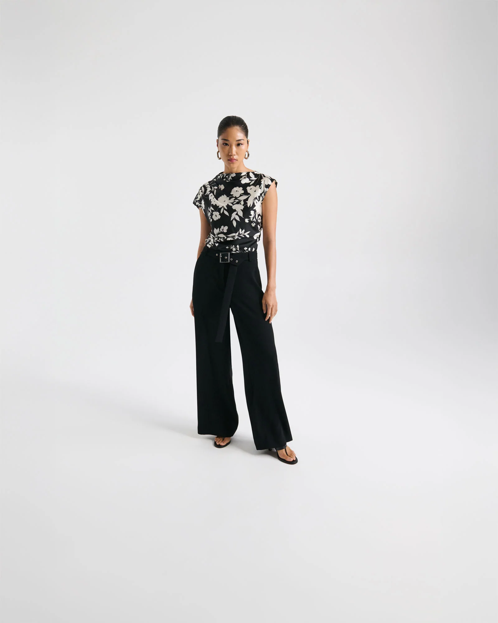 Shadow Stencil Floral Satin Top