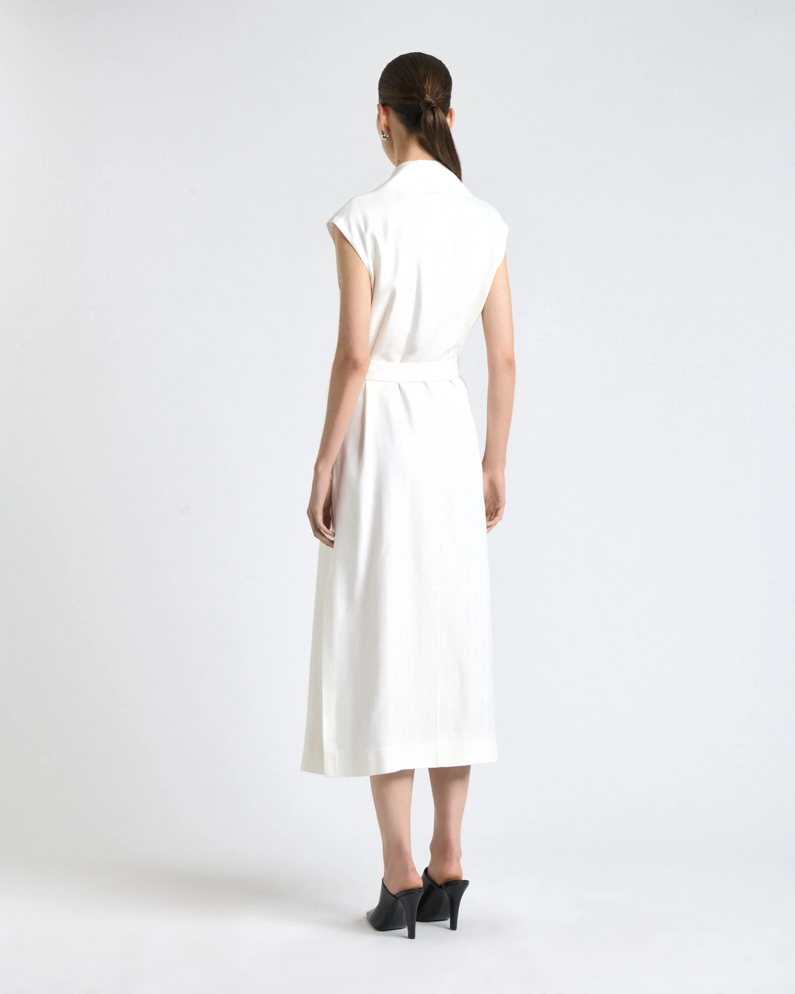 Ivory European Self Stripe Sleeveless Trench Dress