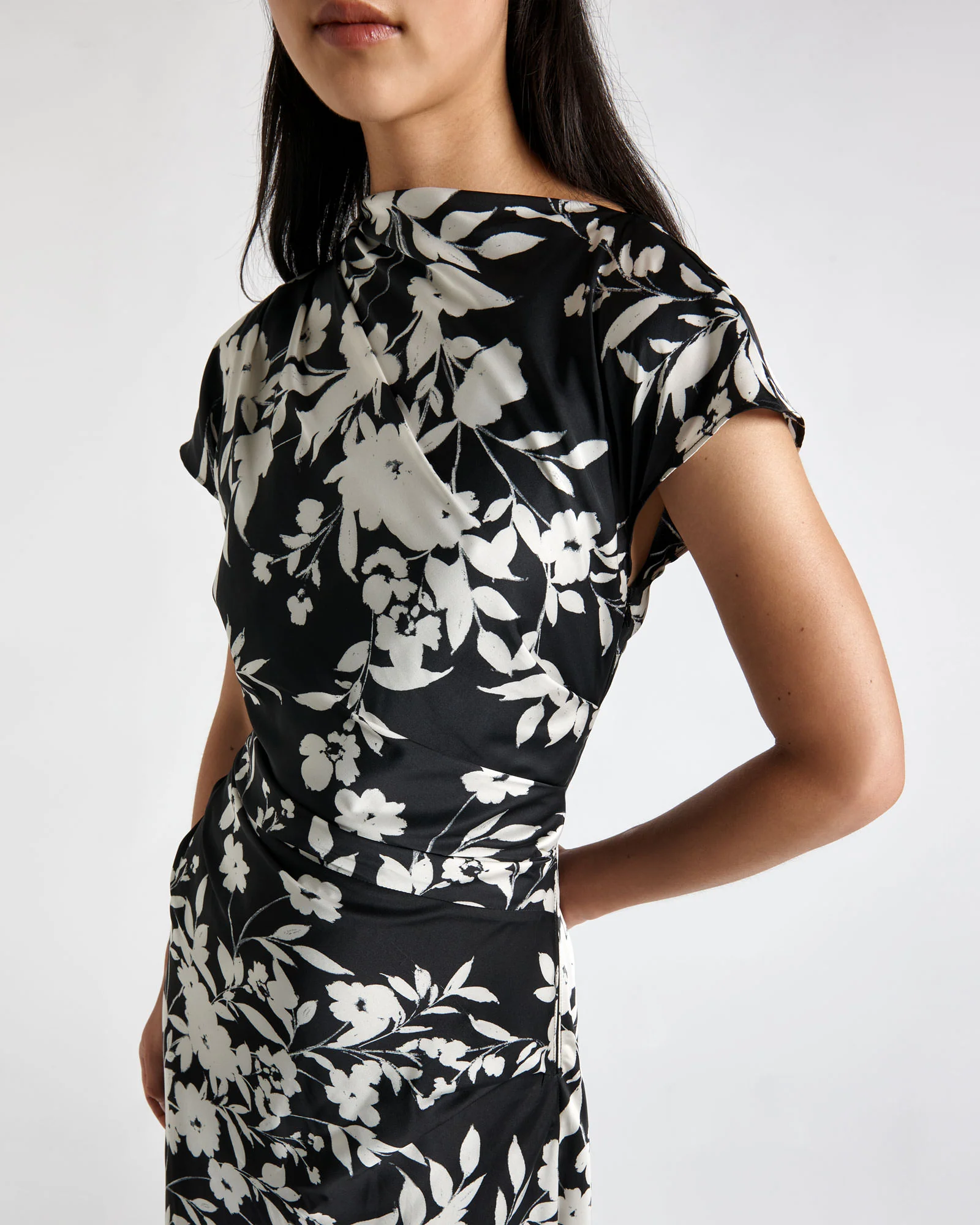 Shadow Stencil Floral Satin Midi Dress