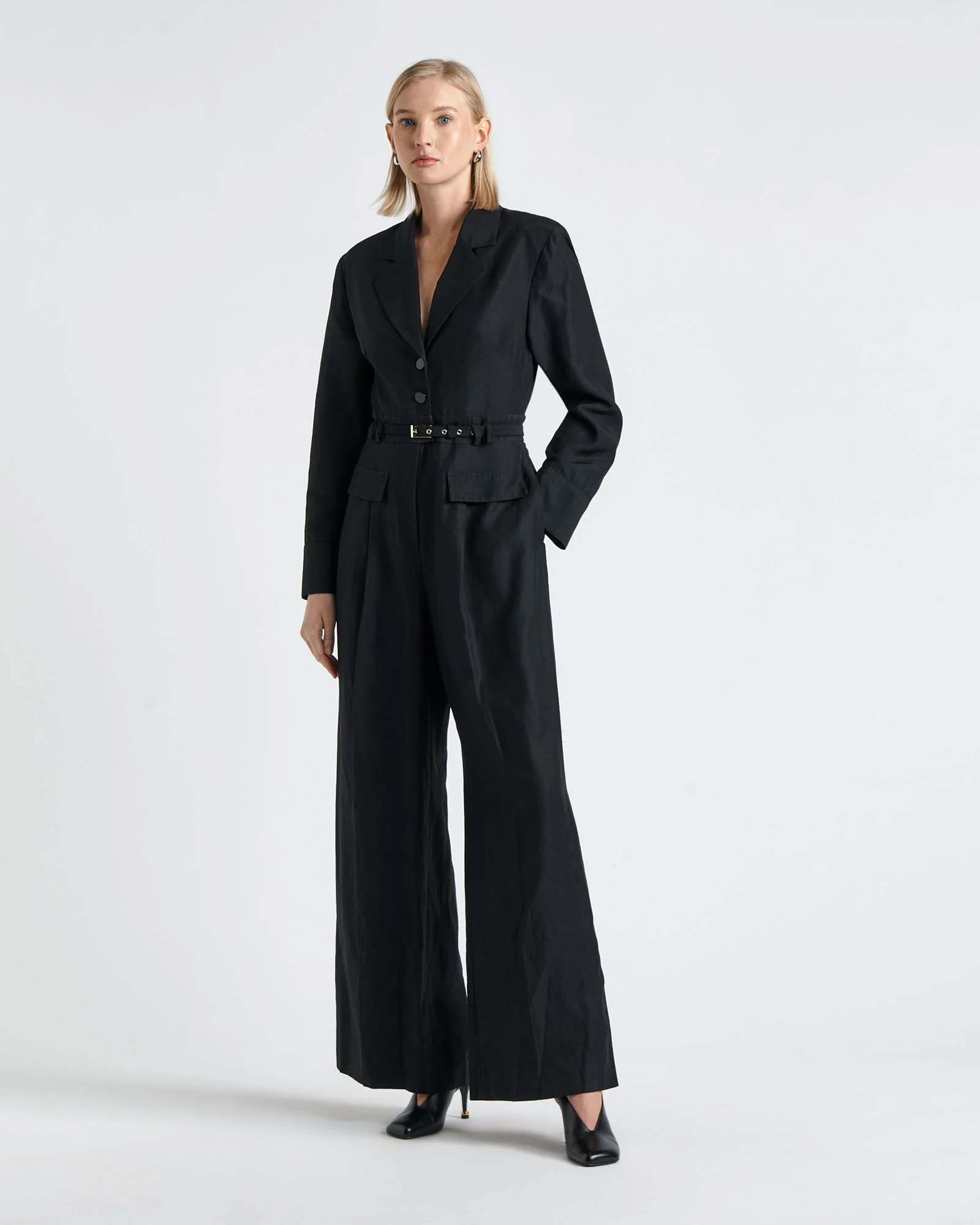 Viscose Linen Collared Jumpsuit
