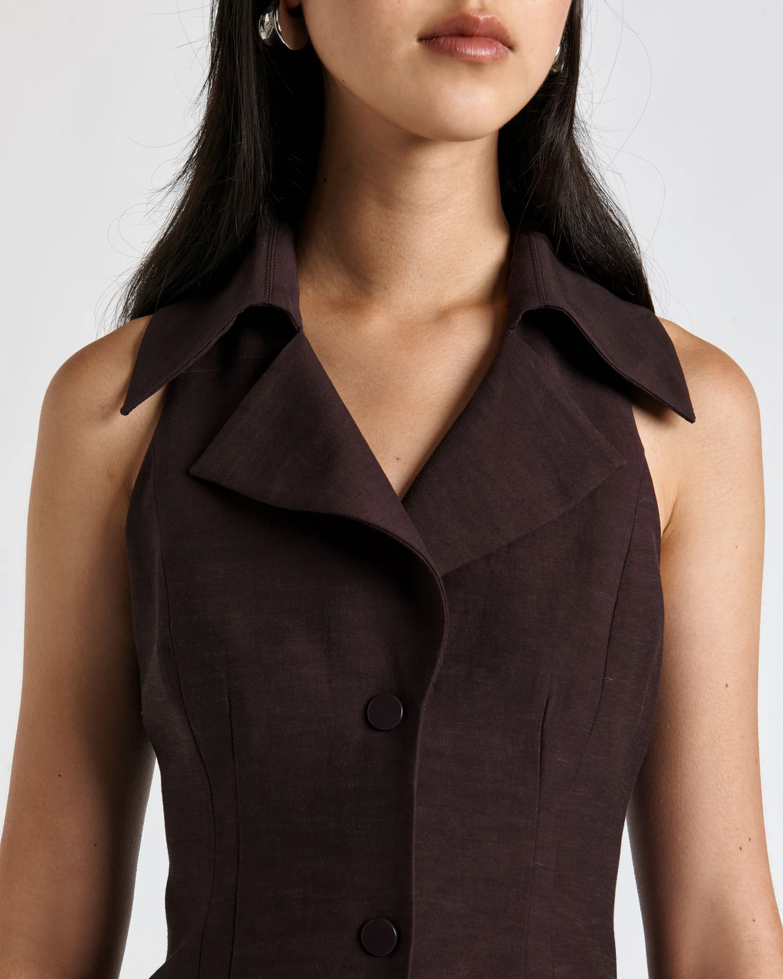 Chocolate Plum Viscose Blend Collared Vest