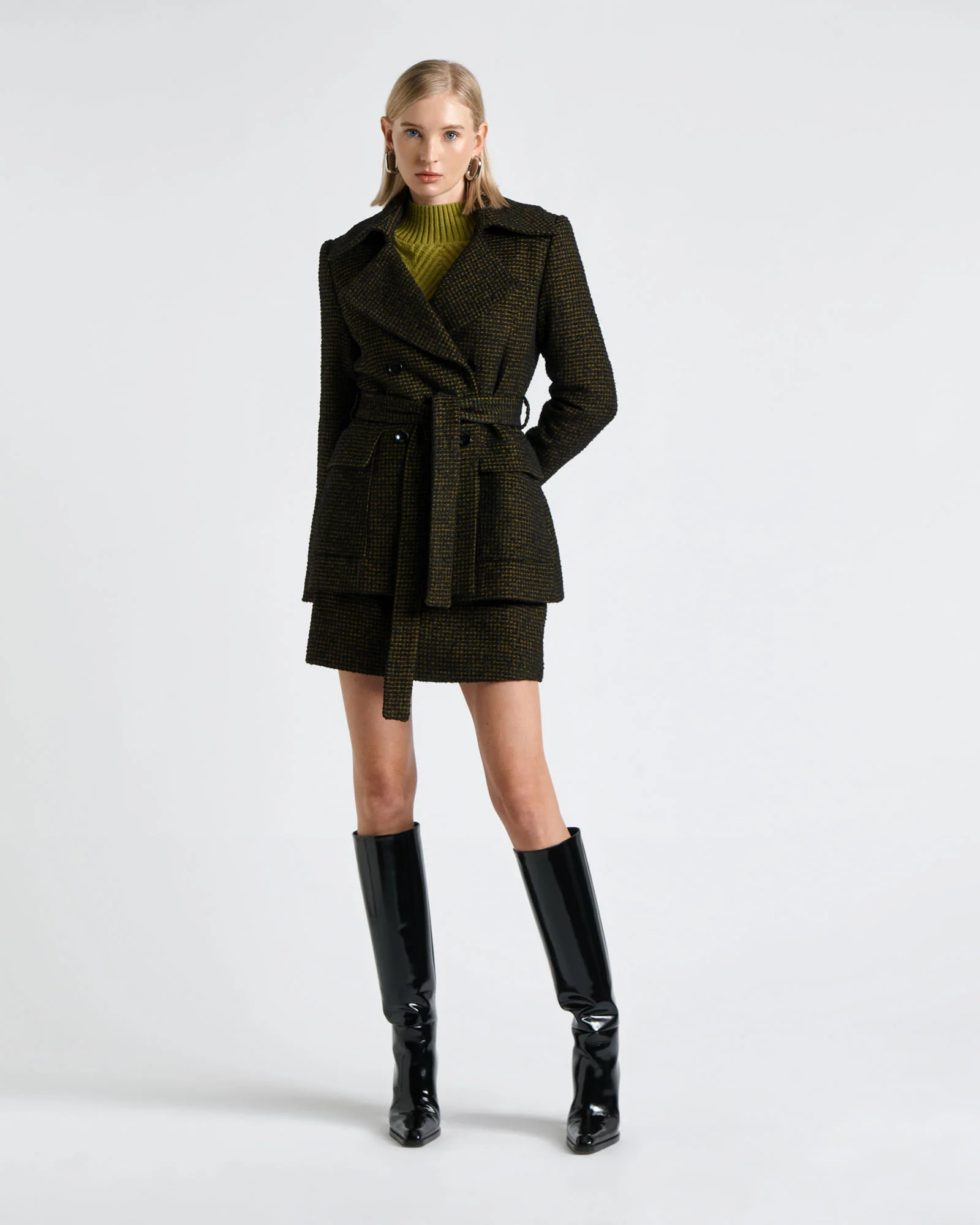 Houndstooth Boucle Double Breasted Jacket