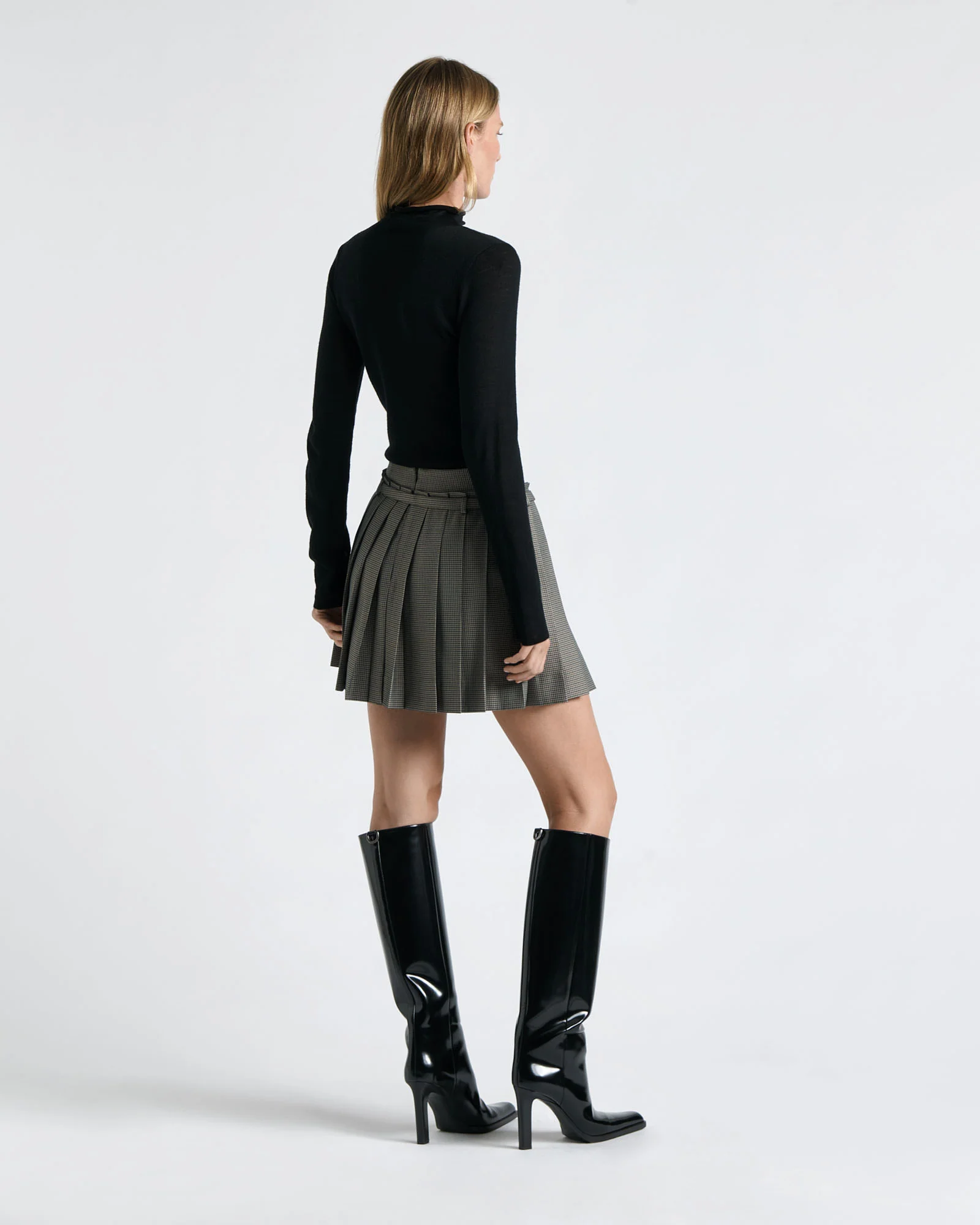 European Micro Check Pleated Mini Skirt