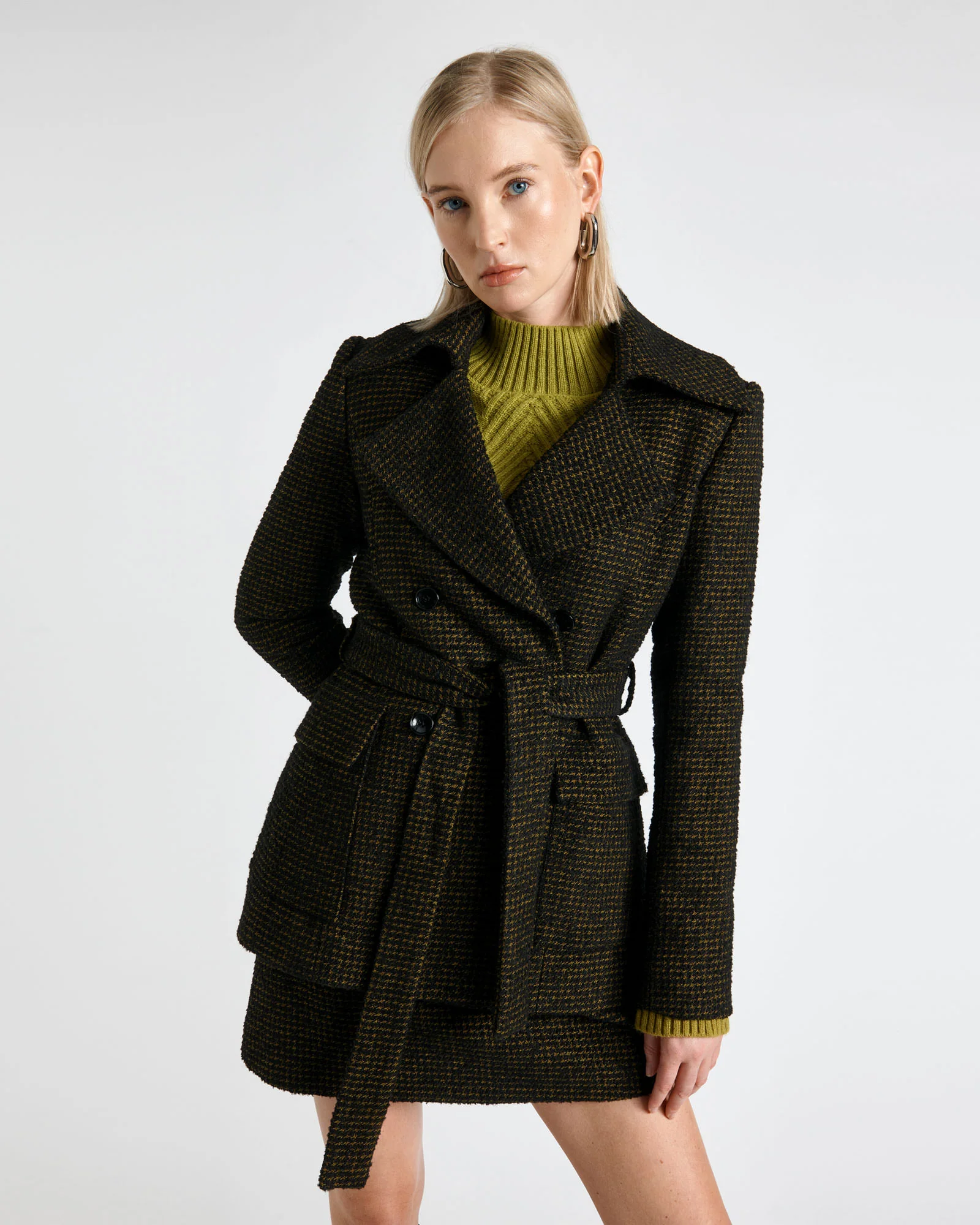 Houndstooth Boucle Double Breasted Jacket