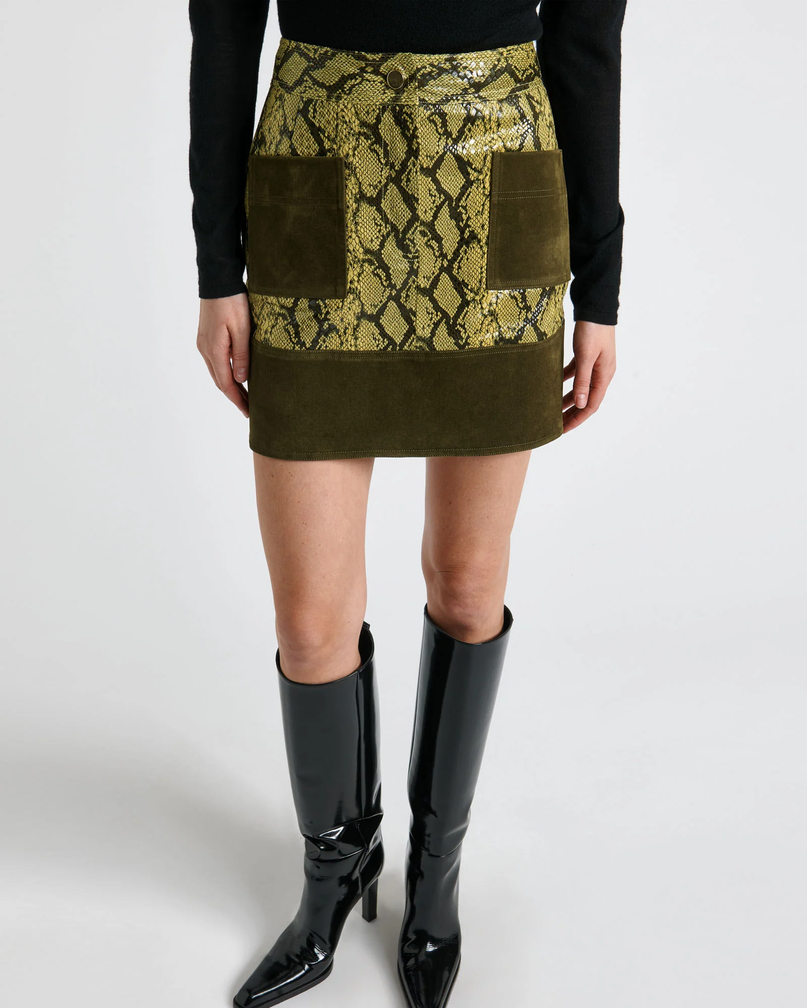 Python and Flocked Denim Mini Skirt