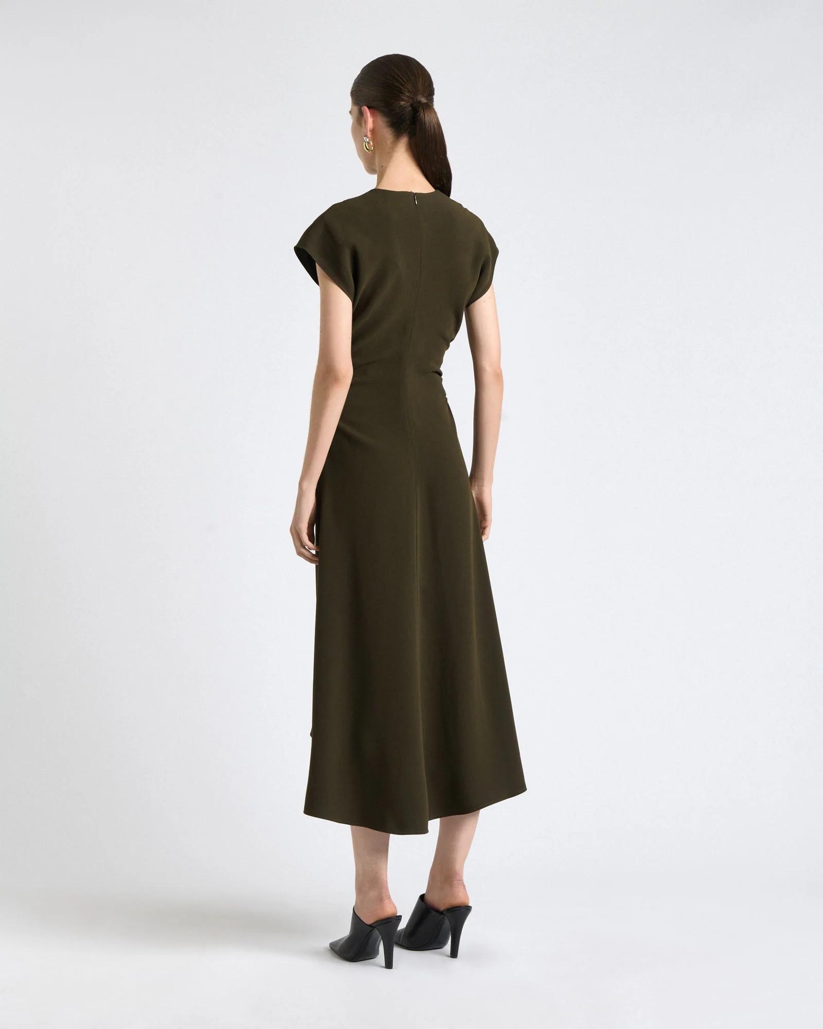 Olive Recycled Crepe Zip Front Midi Dress