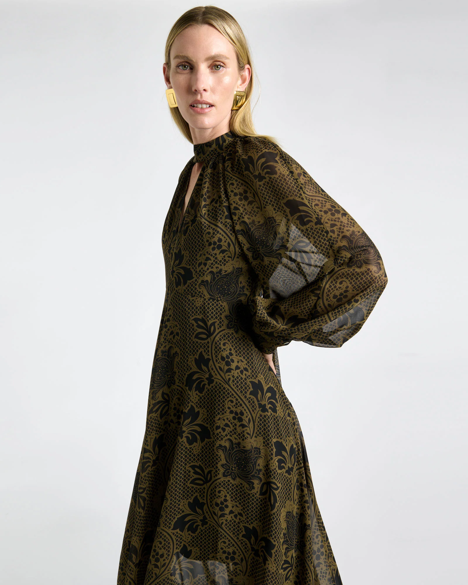 Lattice Chintz Floral Midi Dress