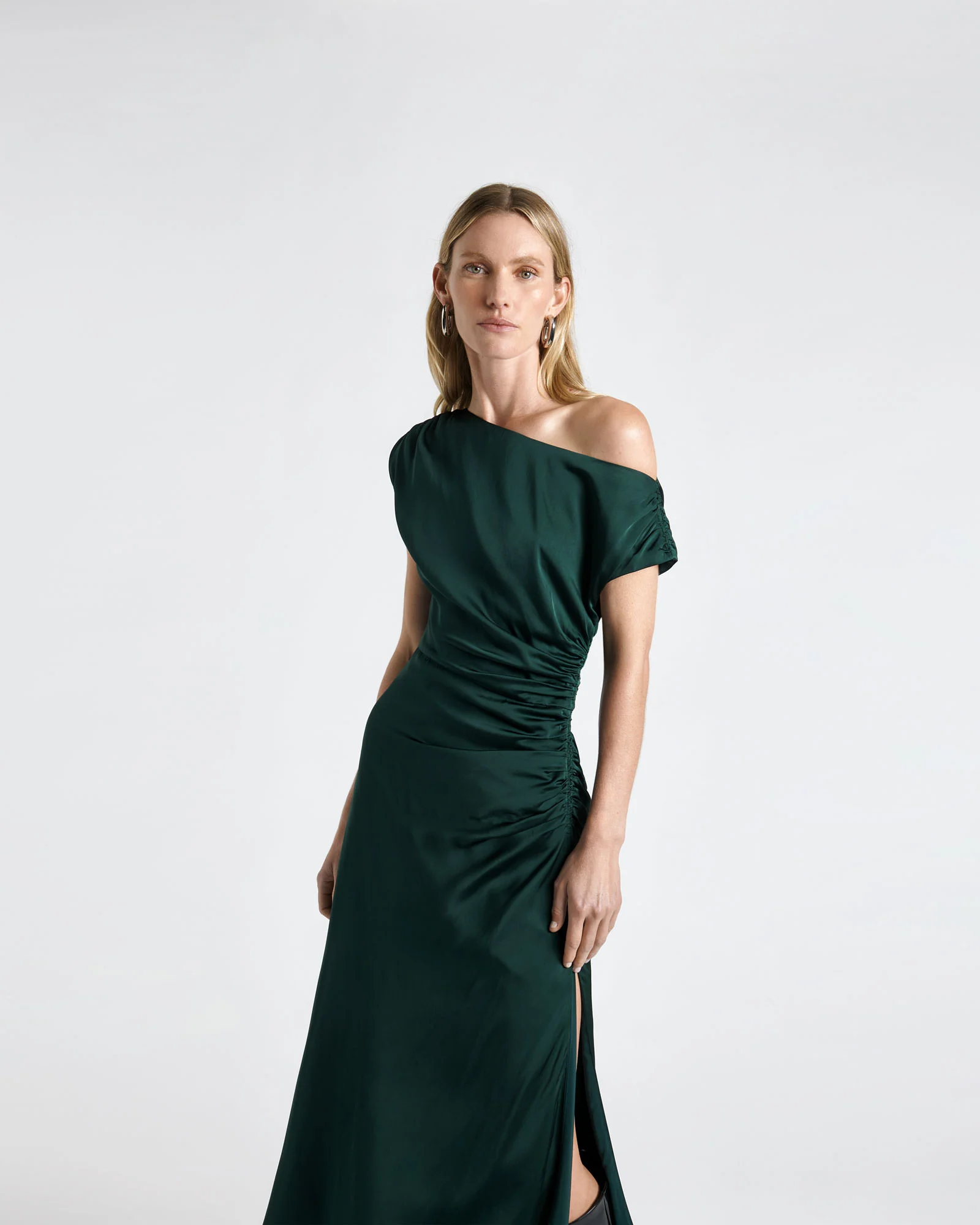 Satin Draped Midi Dress
