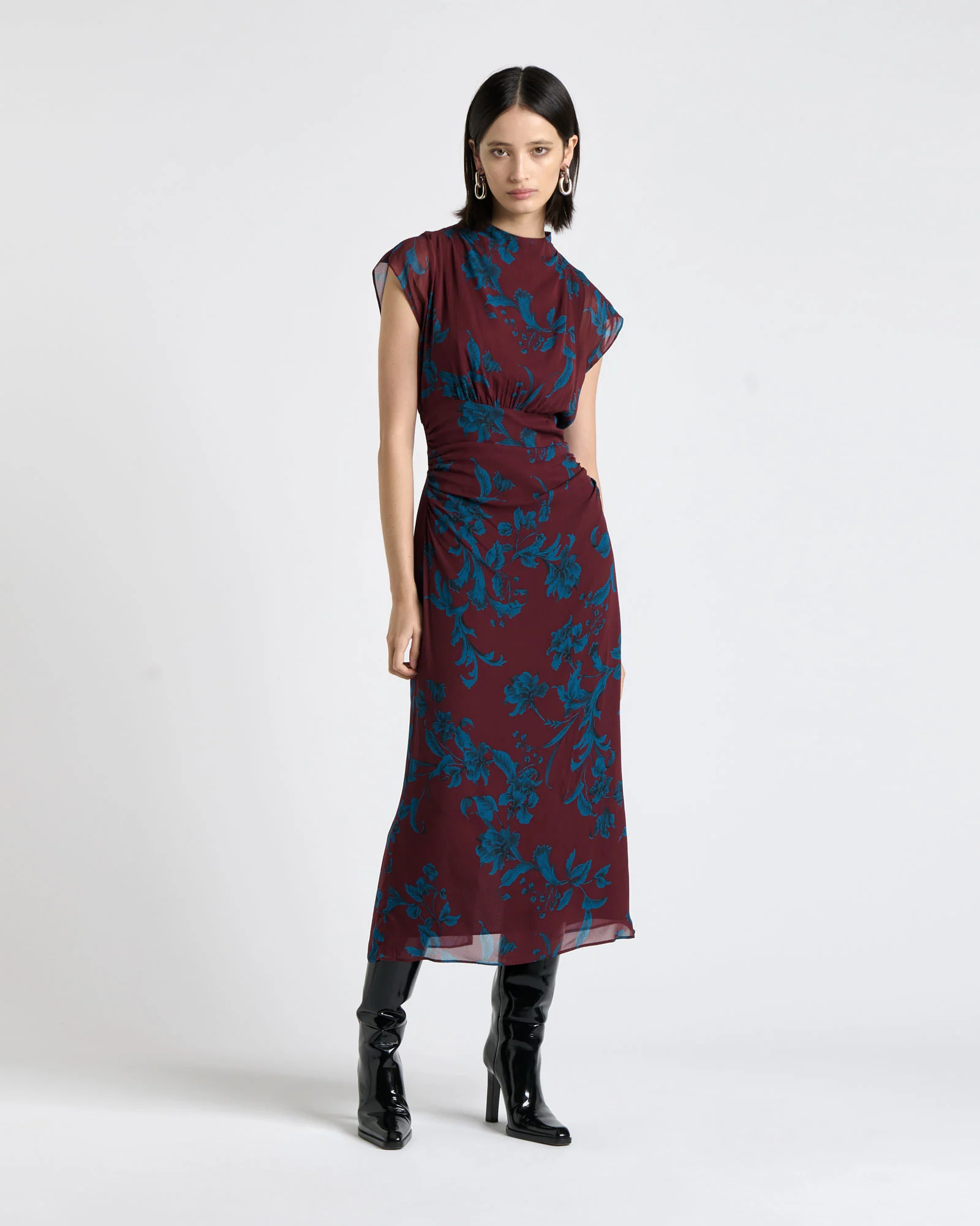 Indigo Ivy Draped Neck Midi Dress