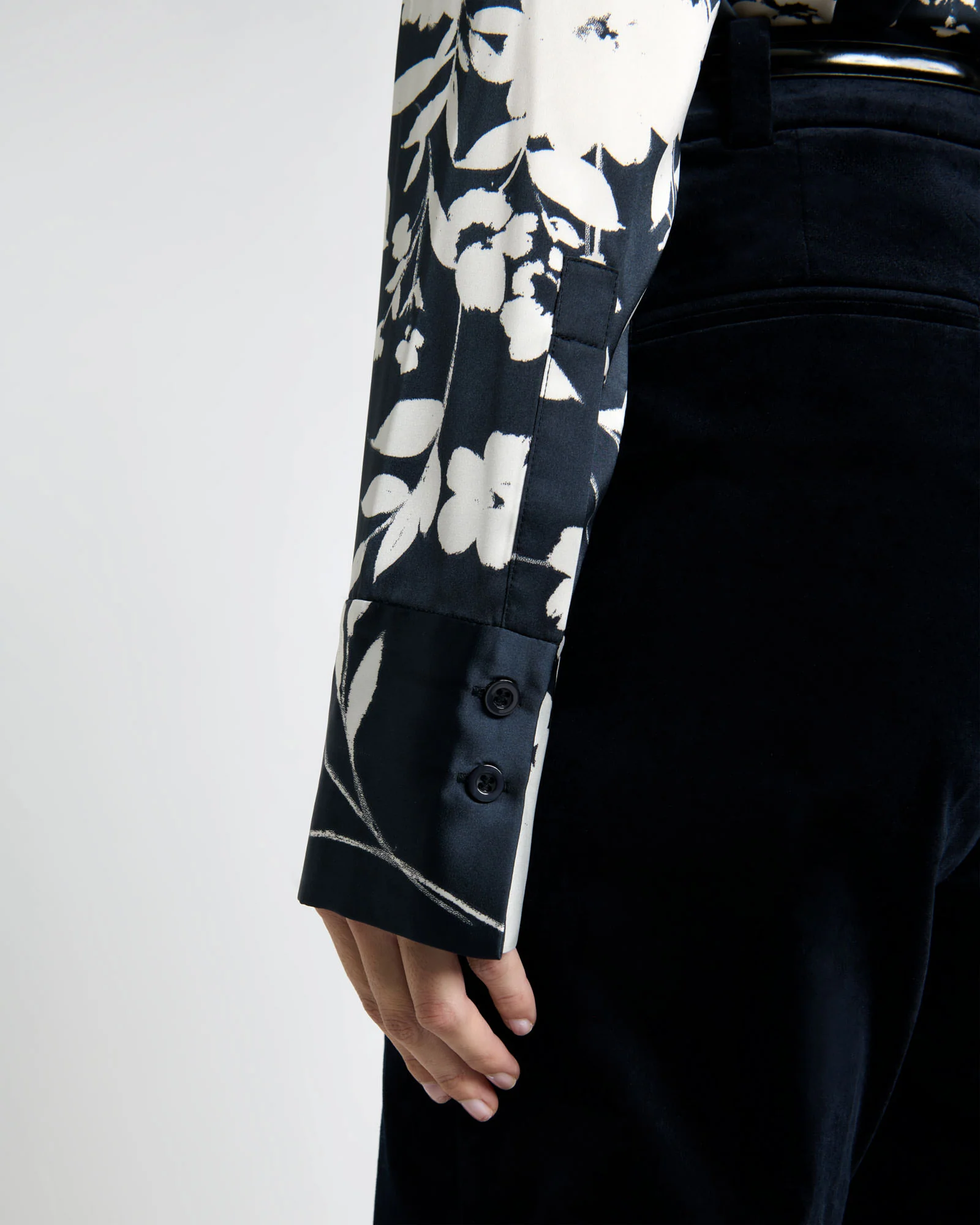 Ink Stencil Floral Satin Shirt