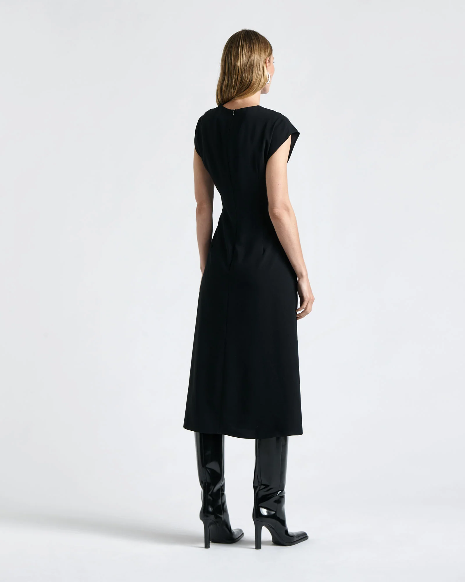 Crew Neck Ruched Midi Dress
