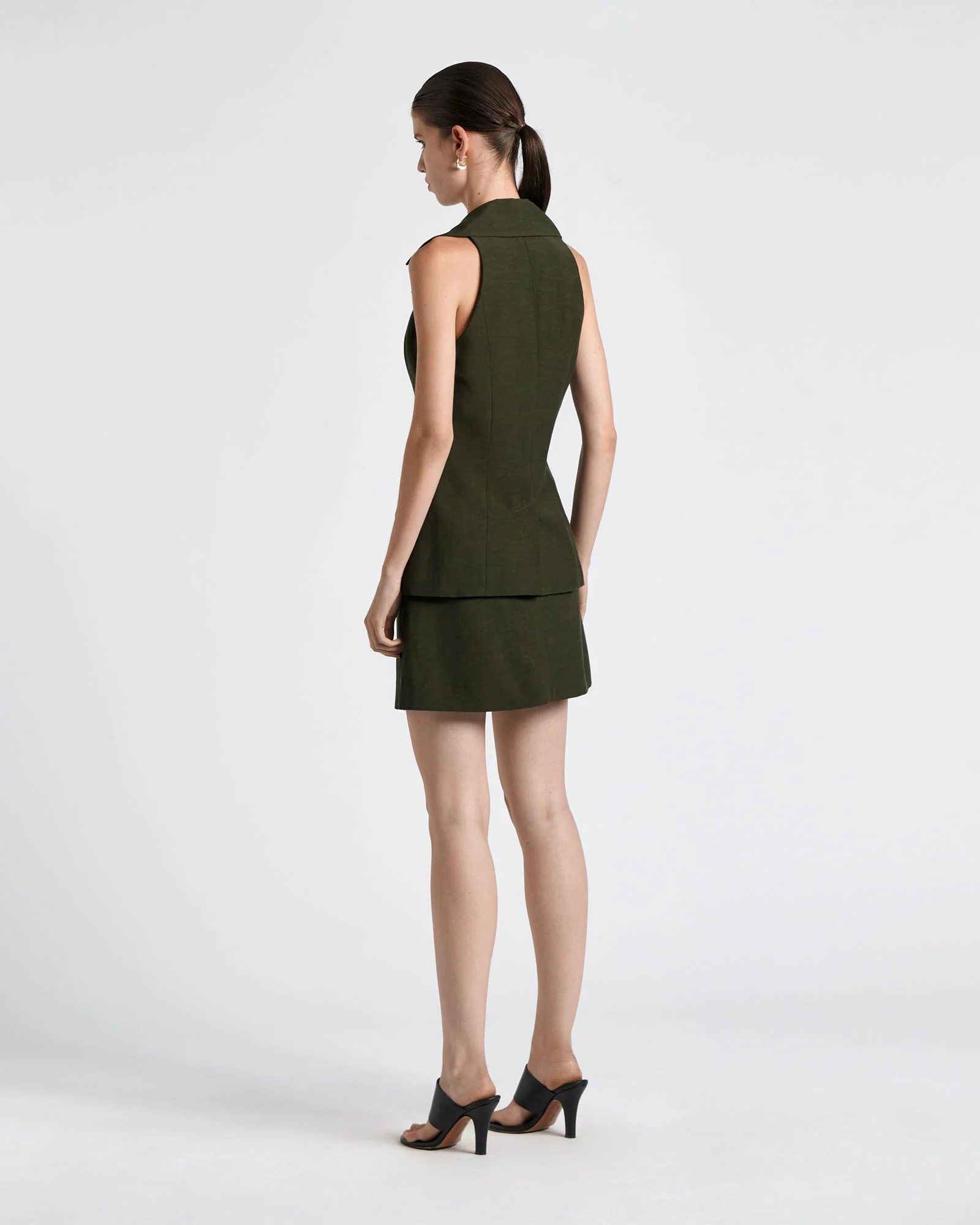 Dark Olive Viscose Blend Collared Vest