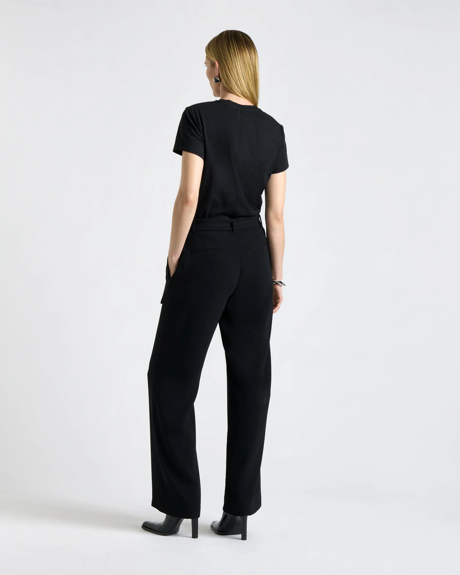 Recycled Crepe Belted Straight Leg Pant