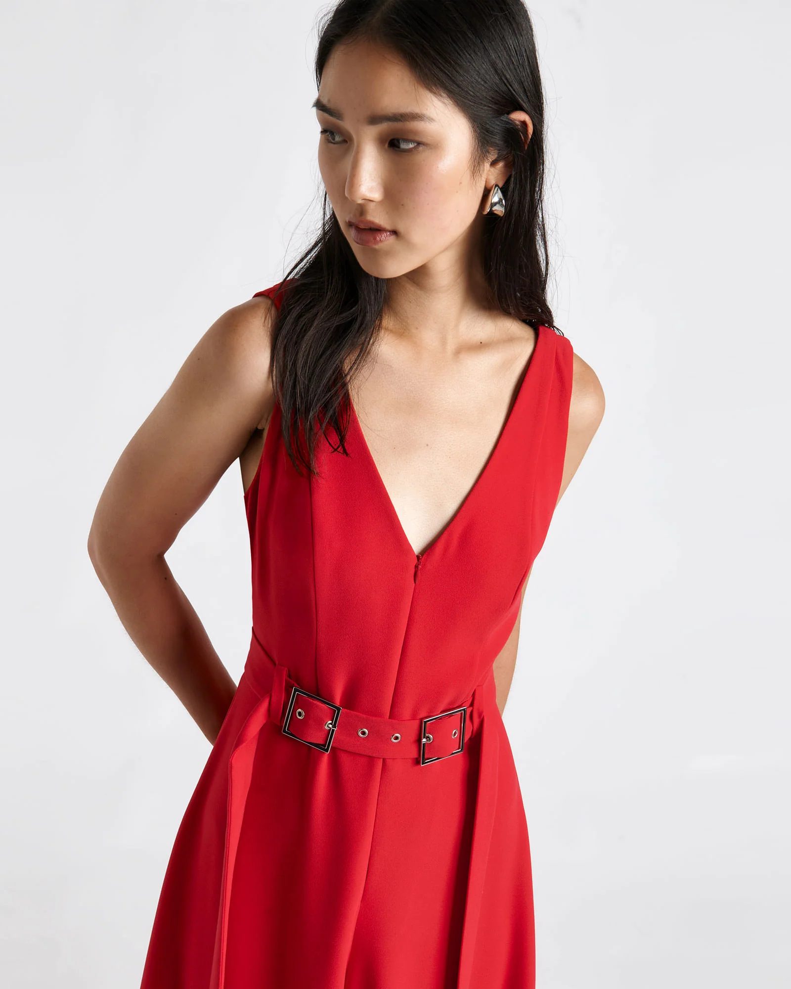 Chilli Double Buckle Zip Front Midi Dress