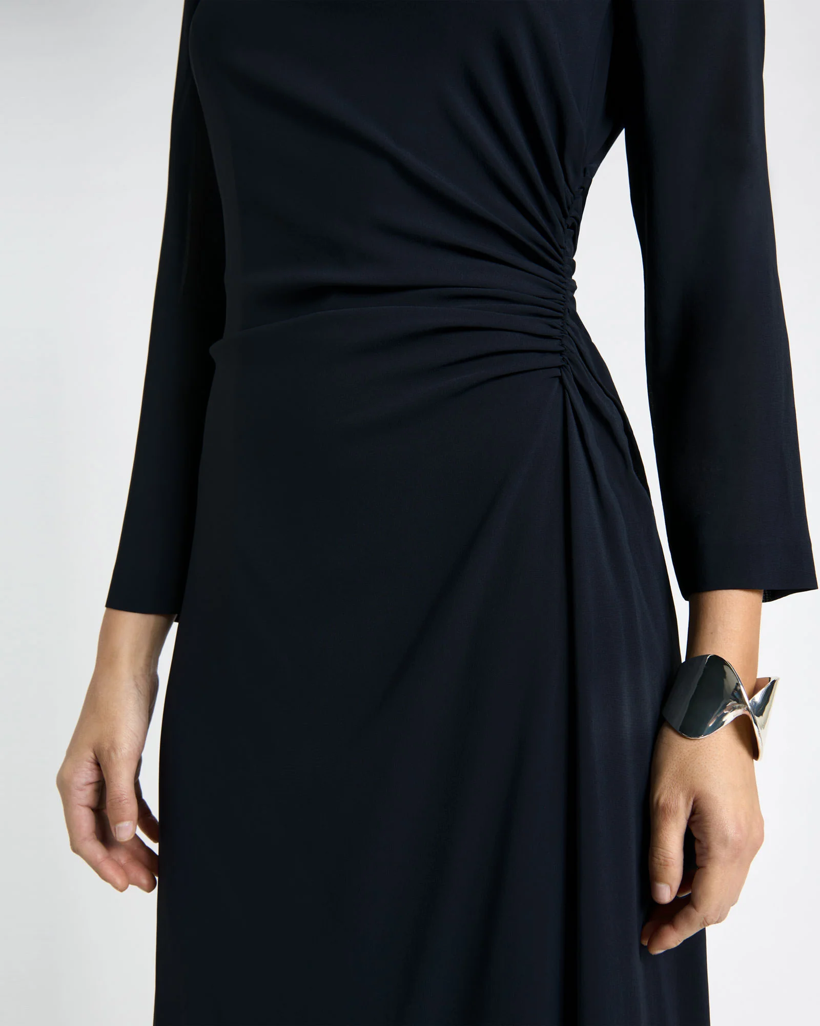 Ink Soft Viscose Draped Long Sleeve Dress