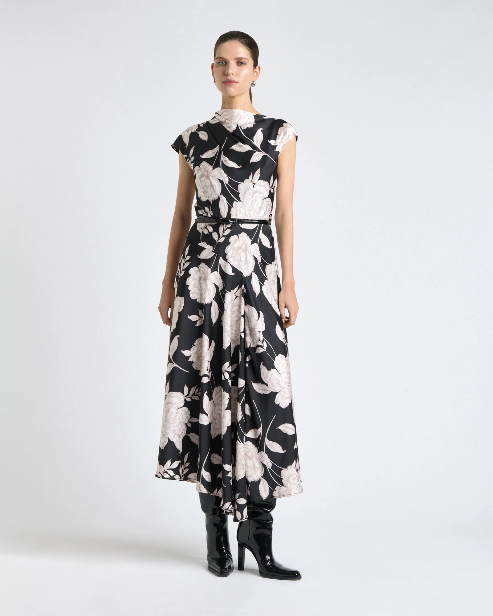 Black Rose Satin Midi Dress