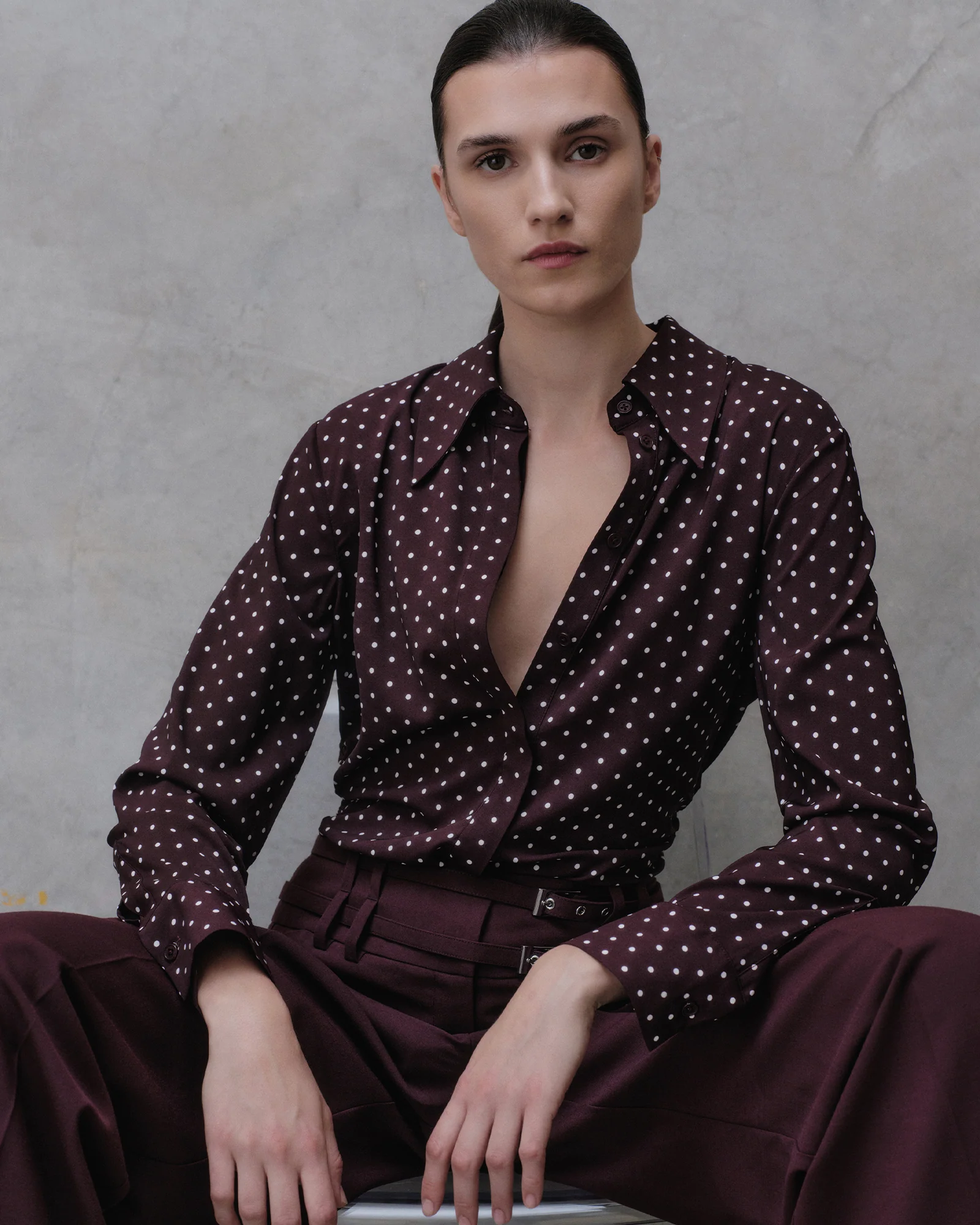 Plum Polka Dot Collared Shirt