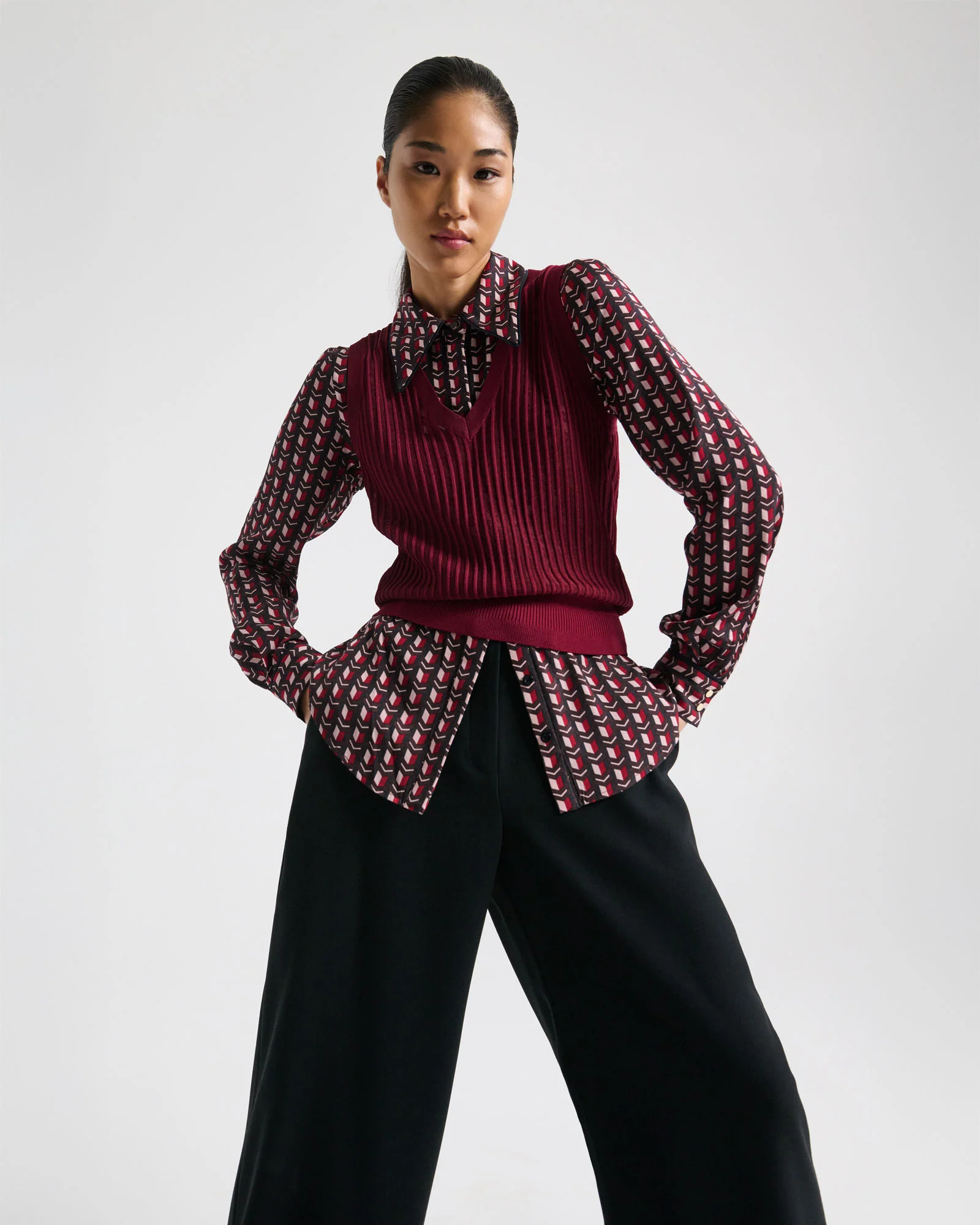 Sheer Rib V-Neck Vest