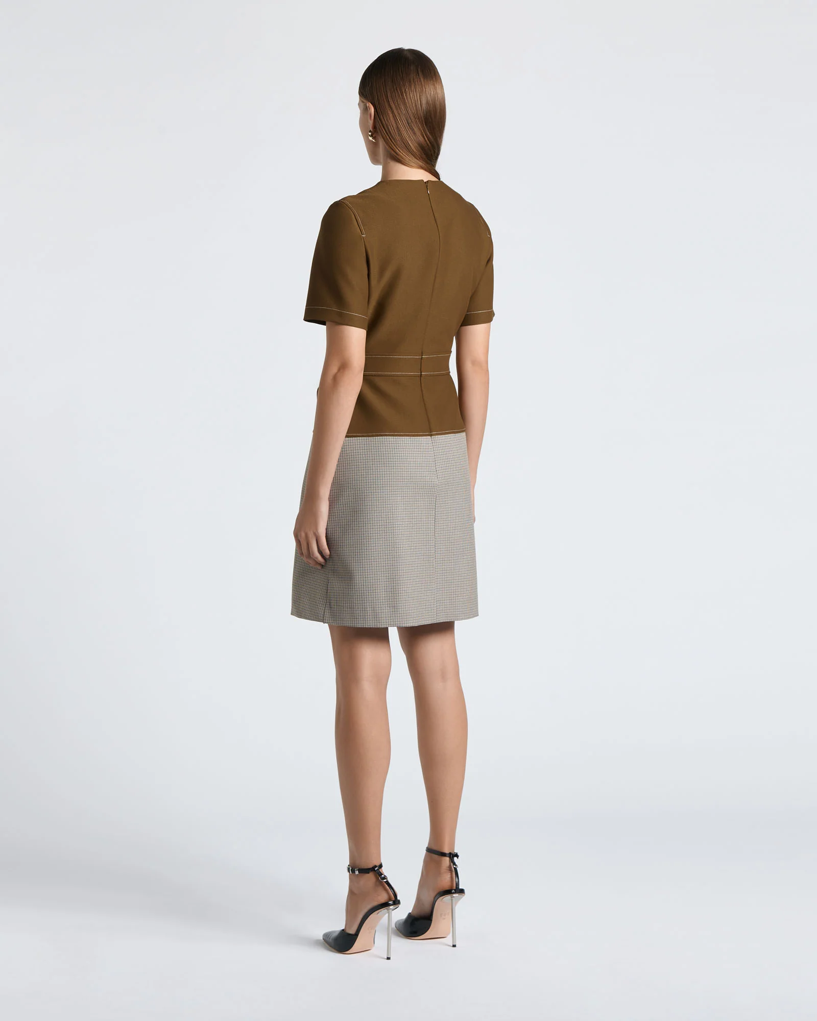 Houndstooth Belted A-Line Mini Dress