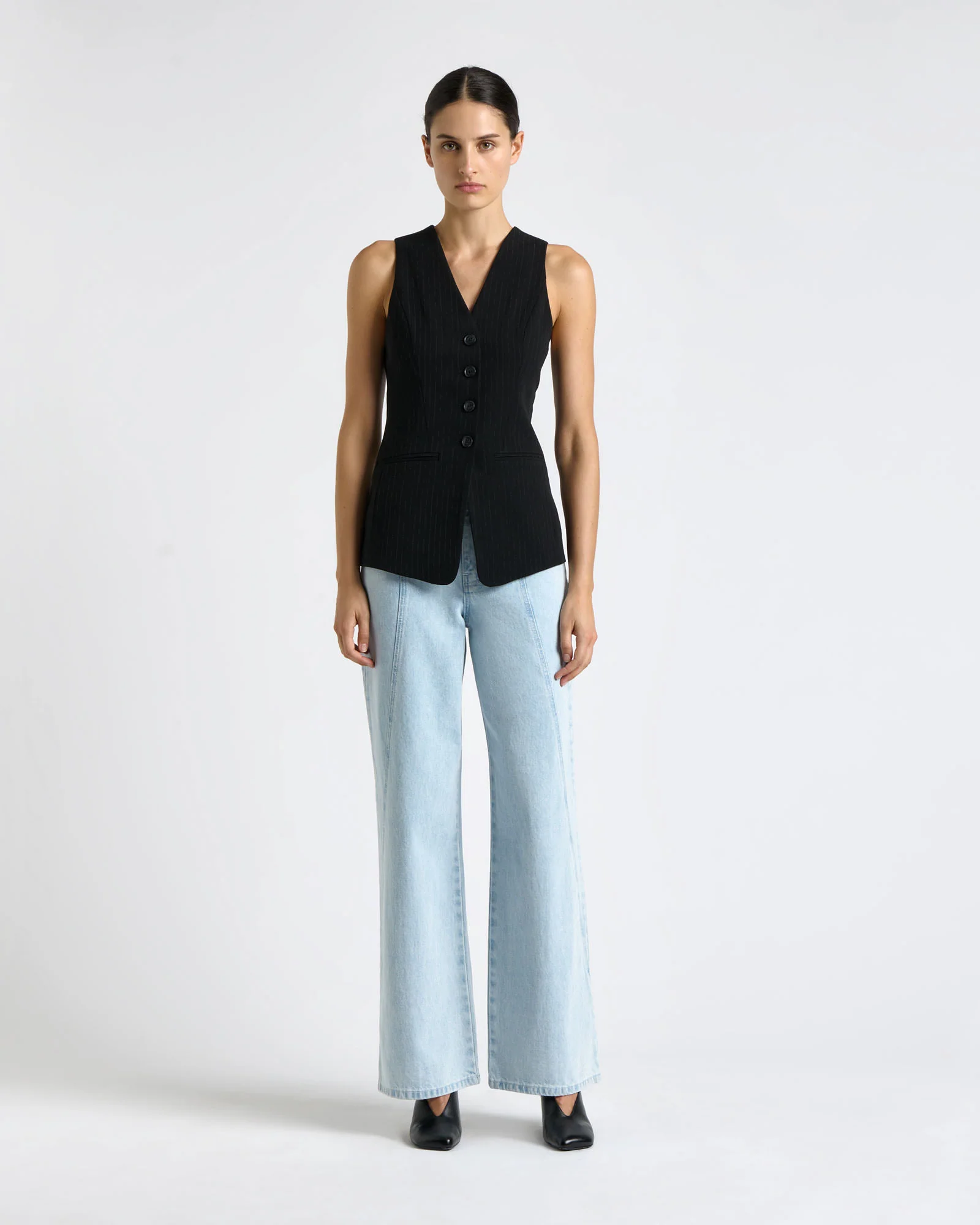 Acetate Pinstripe Fitted Vest