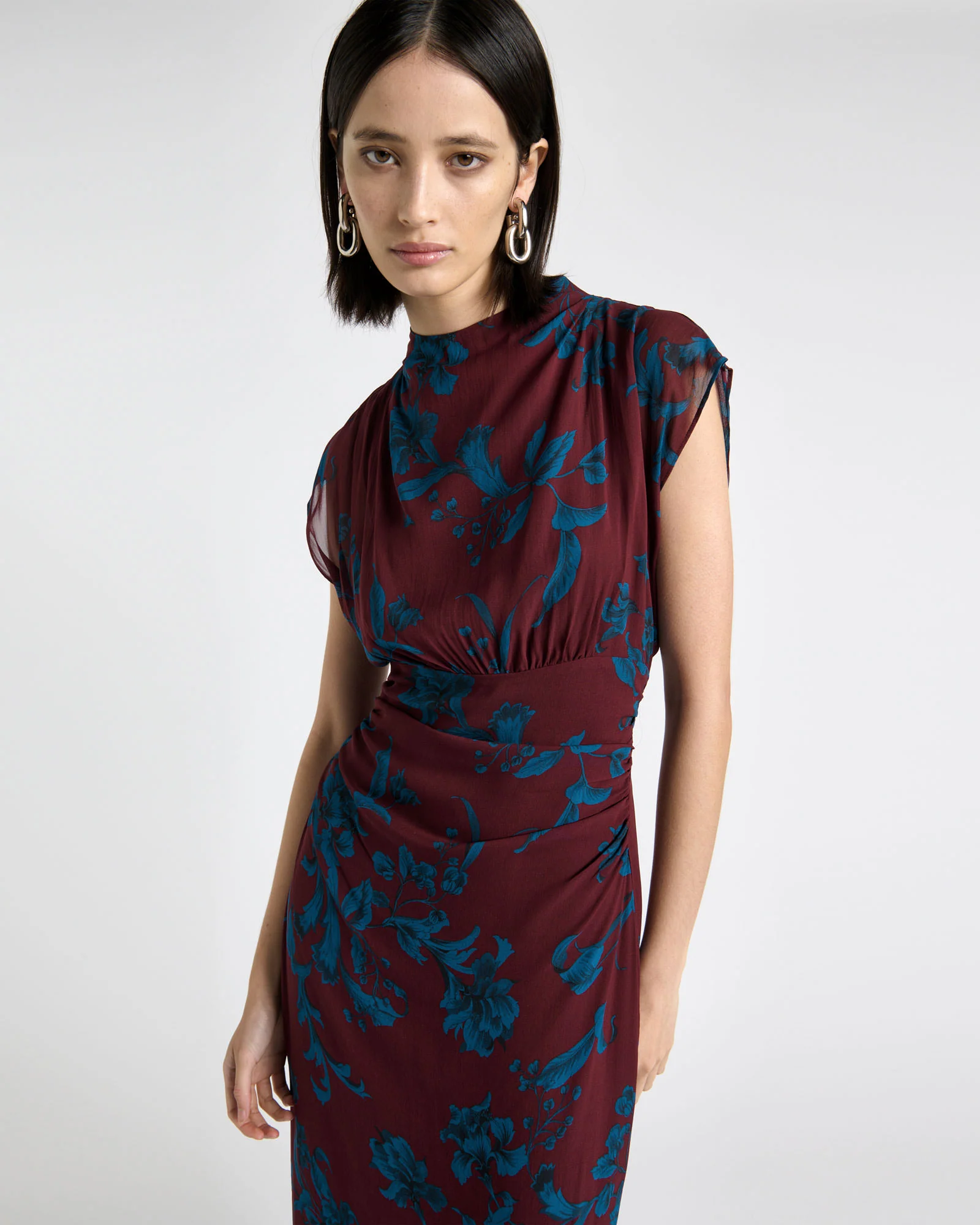 Indigo Ivy Draped Neck Midi Dress