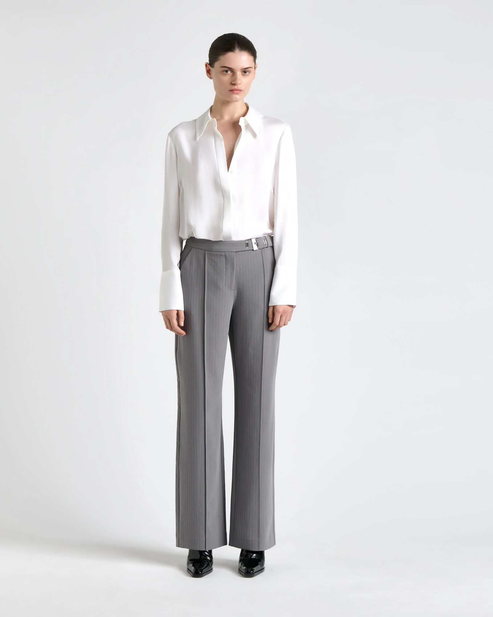 Oyster Acetate Pinstripe Straight Leg Pant