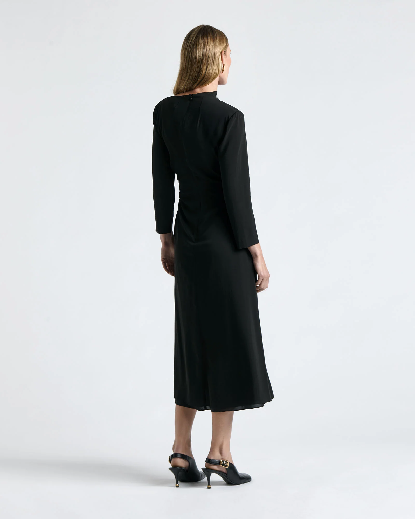 Soft Viscose Draped Long Sleeve Dress