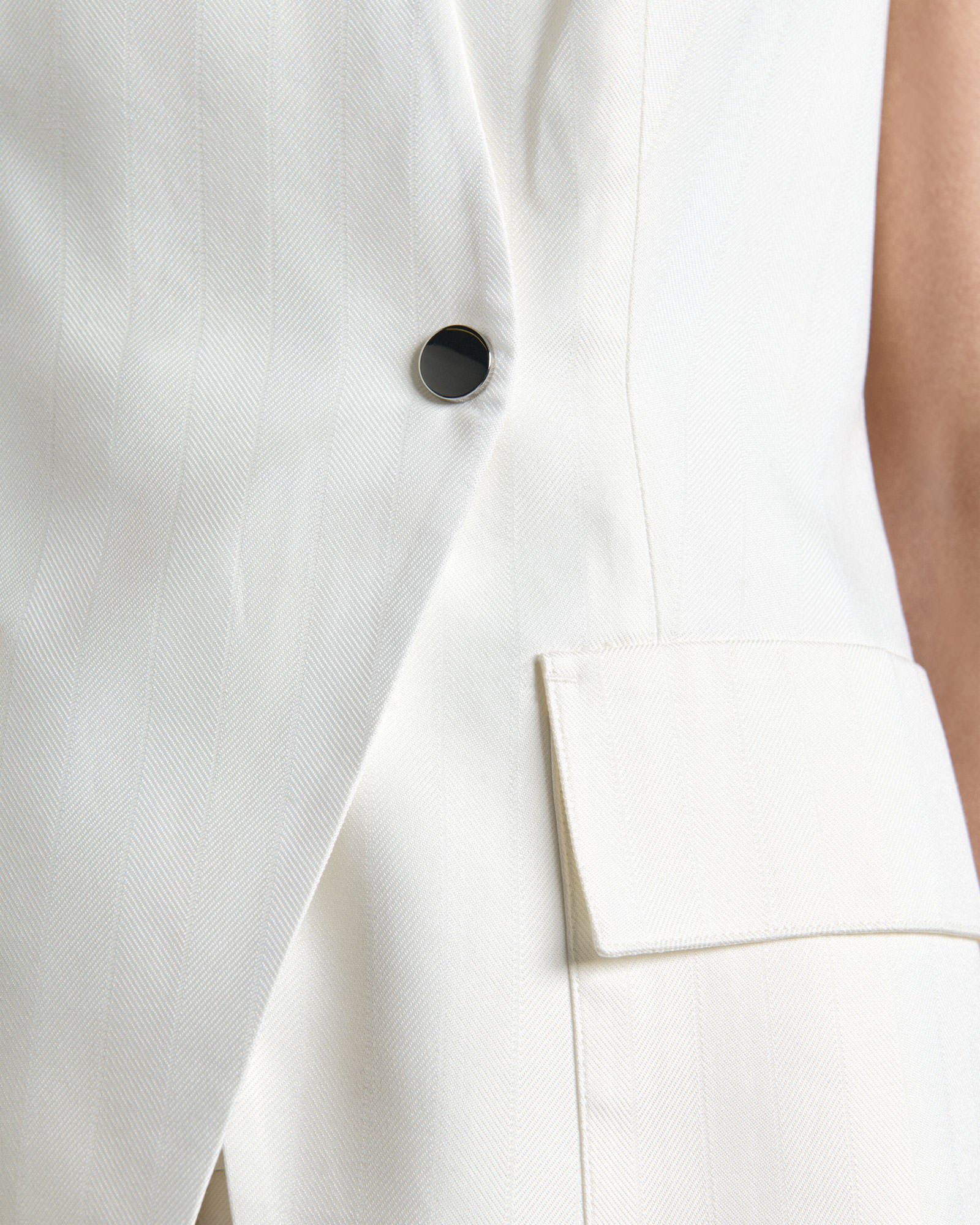 Ivory European Self Stripe Collarless Vest