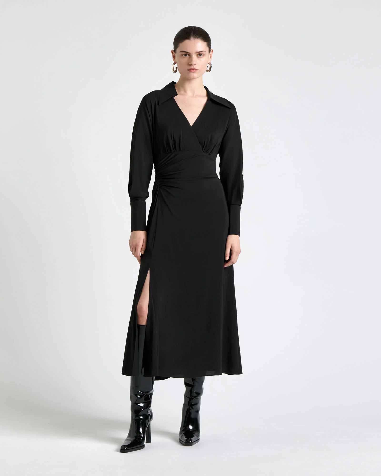 Long Sleeve Ruched Midi Dress