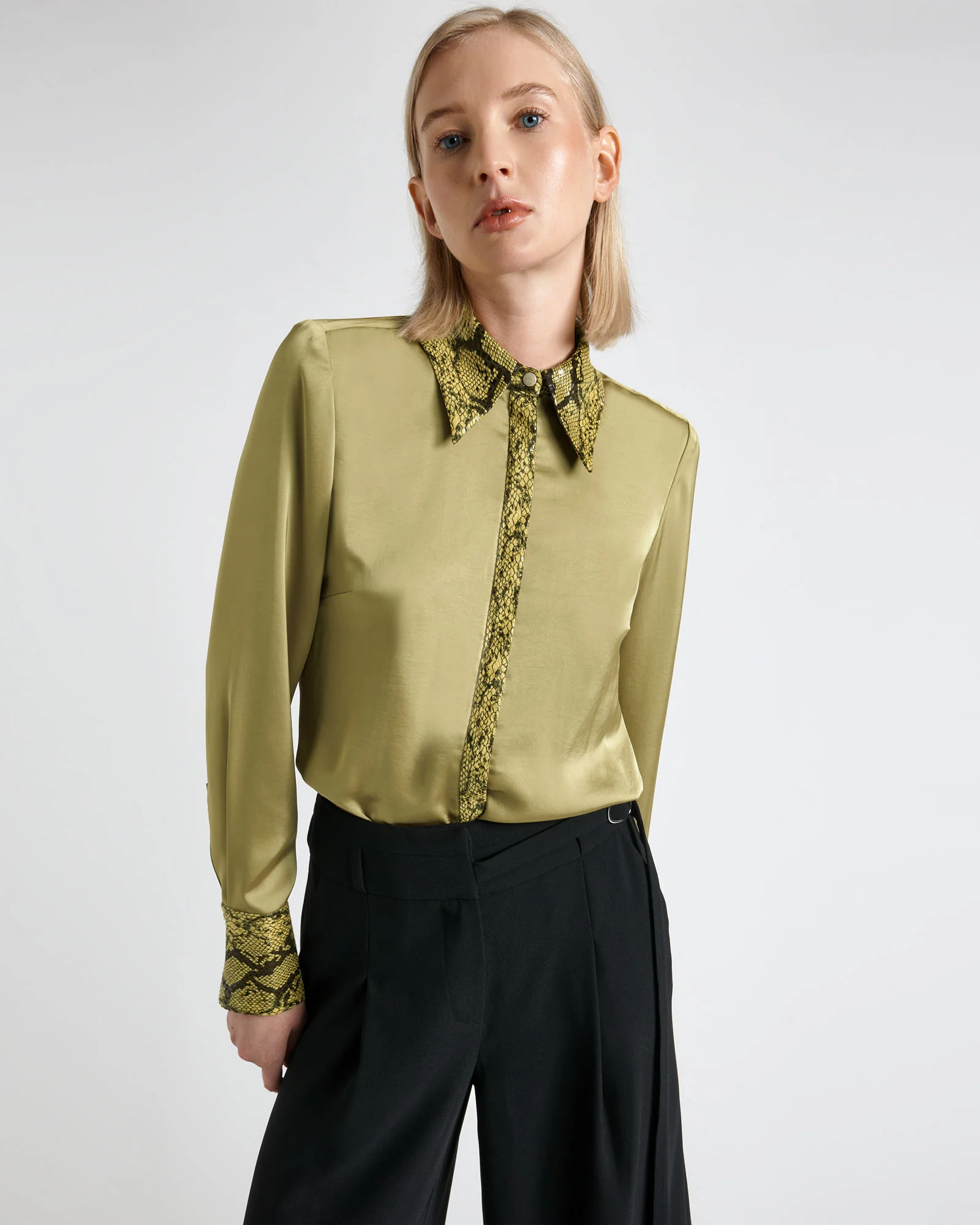 Recycled Satin Shirt With Python Trim