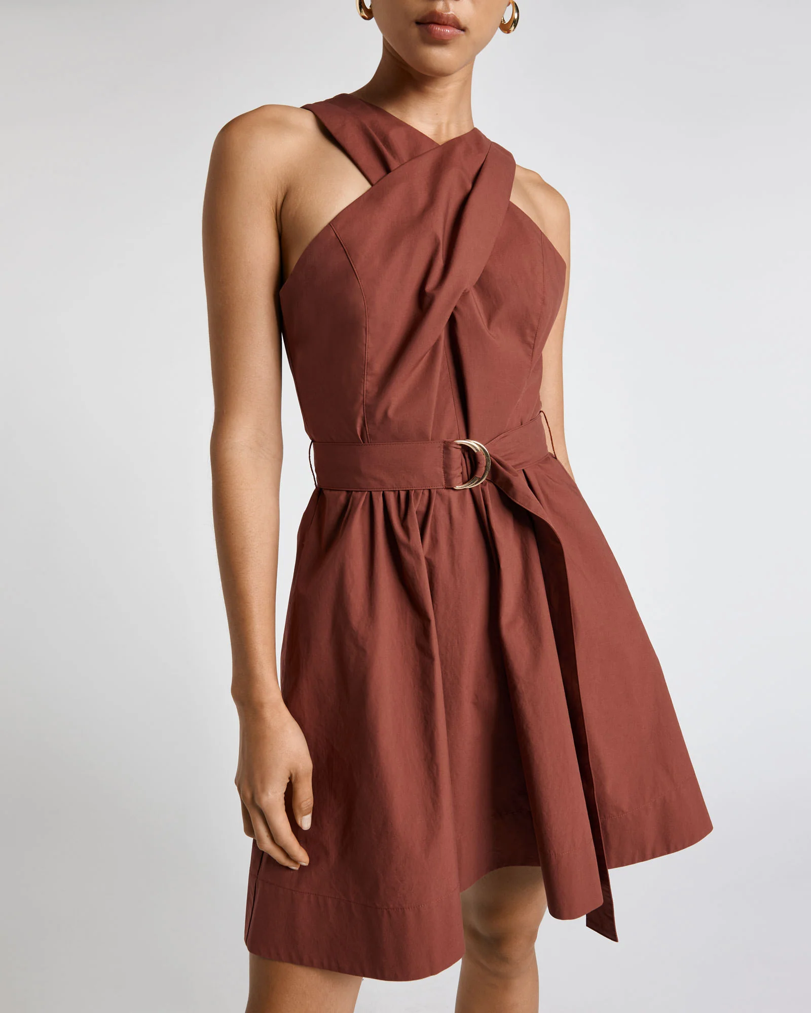 Wrap Neck Belted Mini Dress