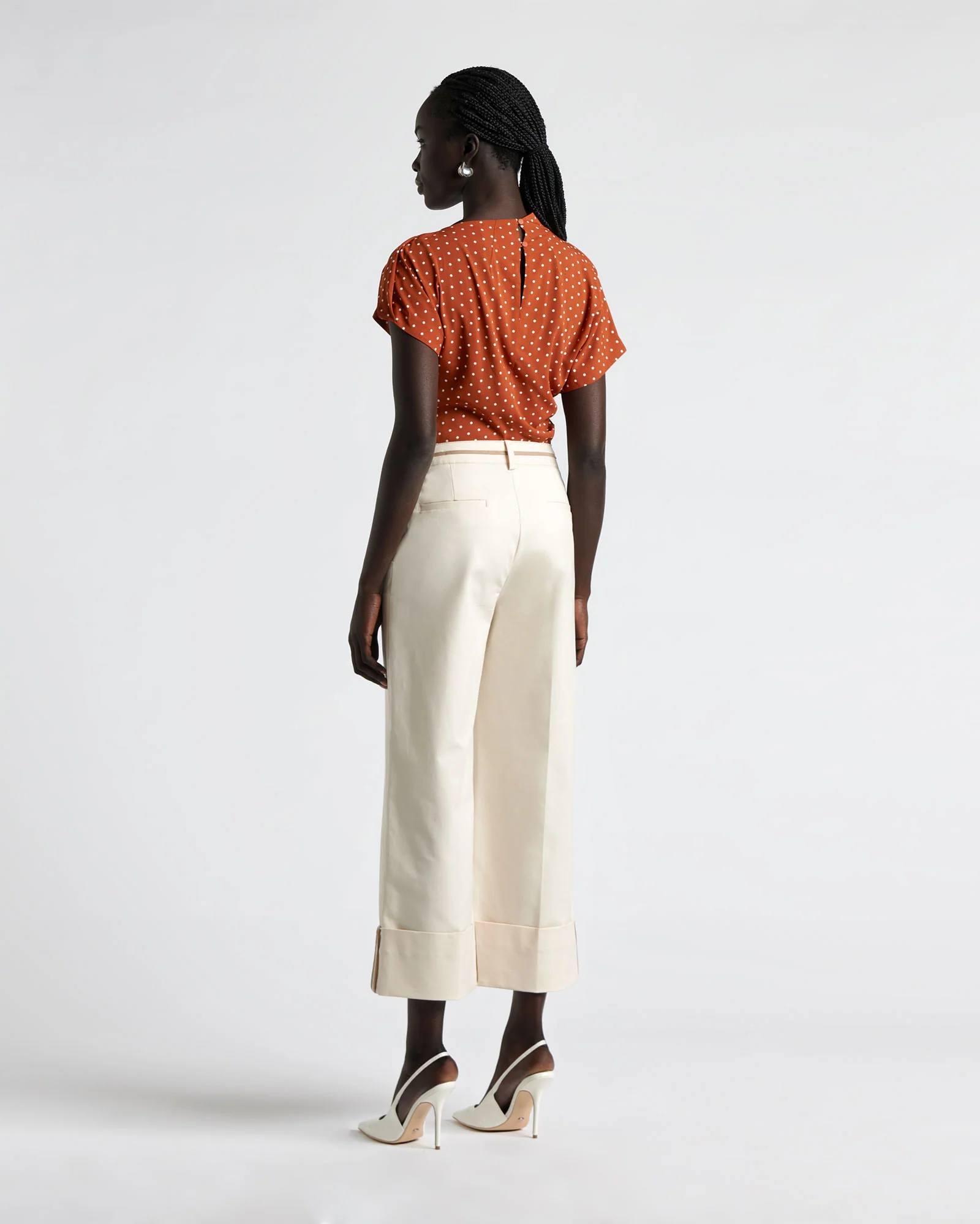 Spot Draped Fold Neck Top