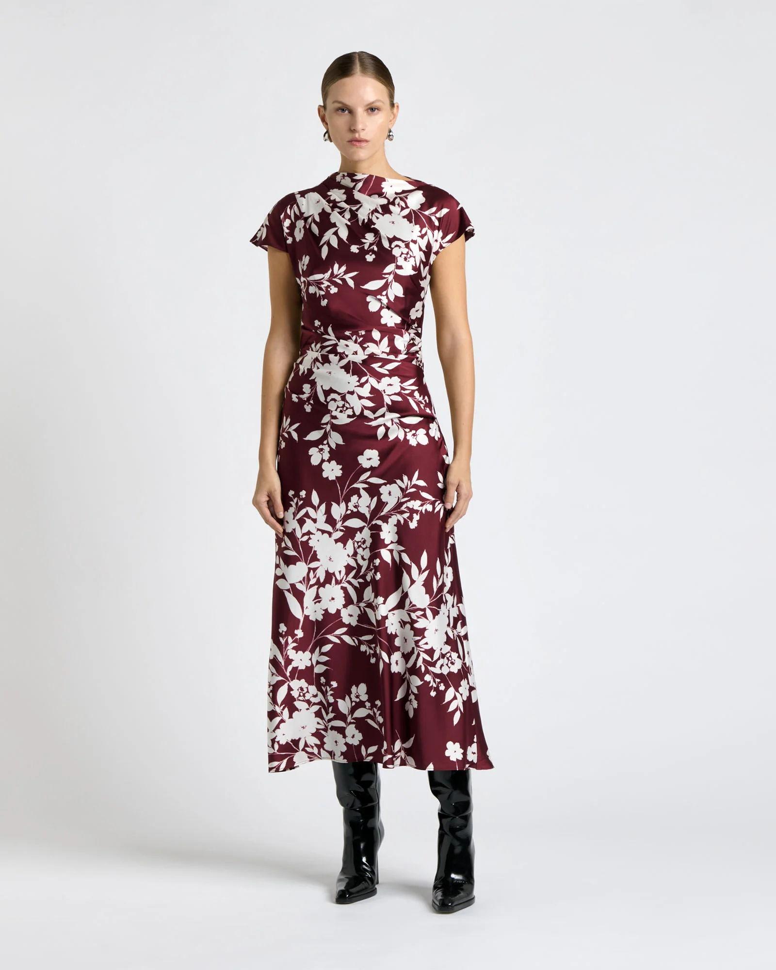 Plum Stencil Floral Midi Dress