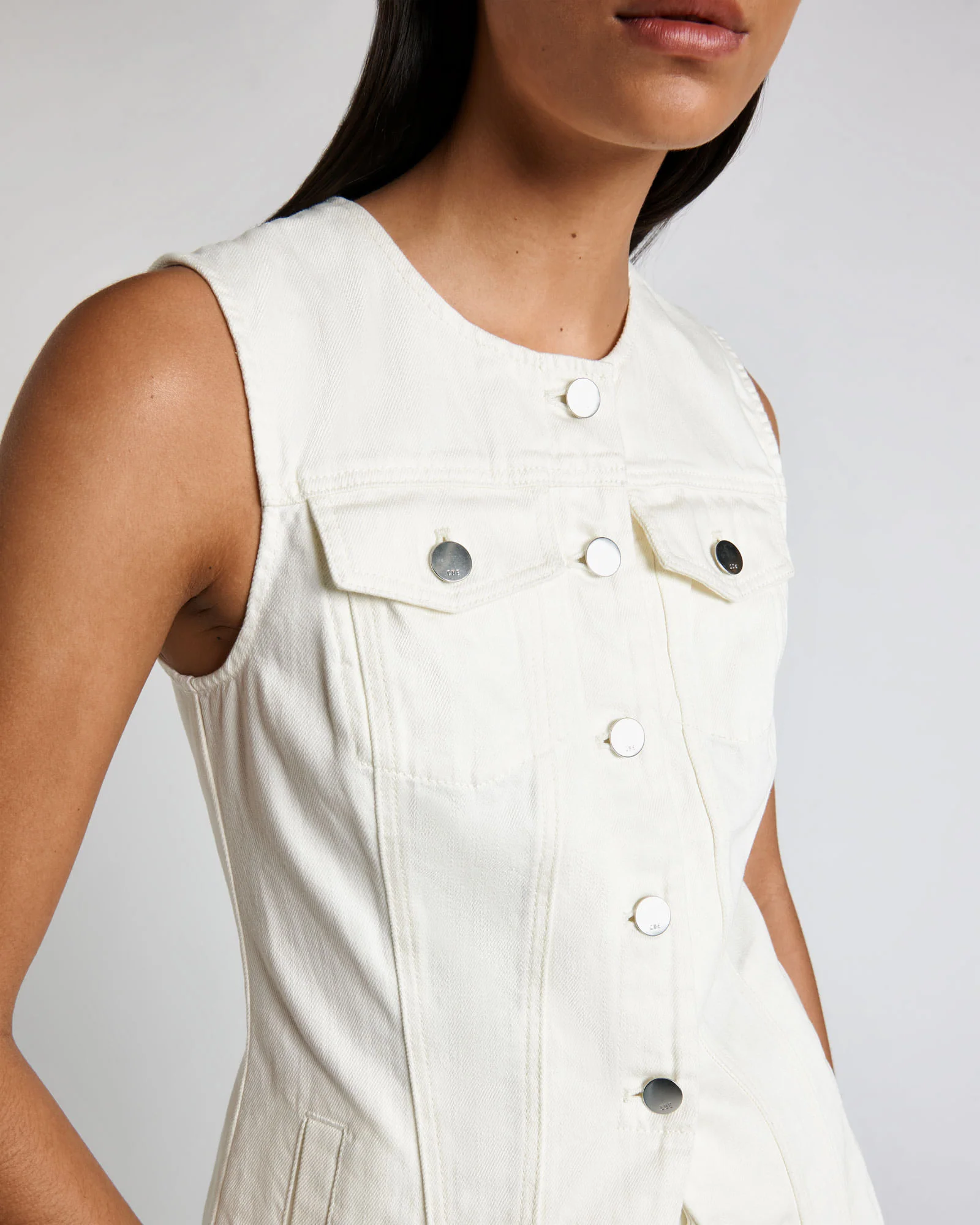 Ecru Denim Buttoned Vest