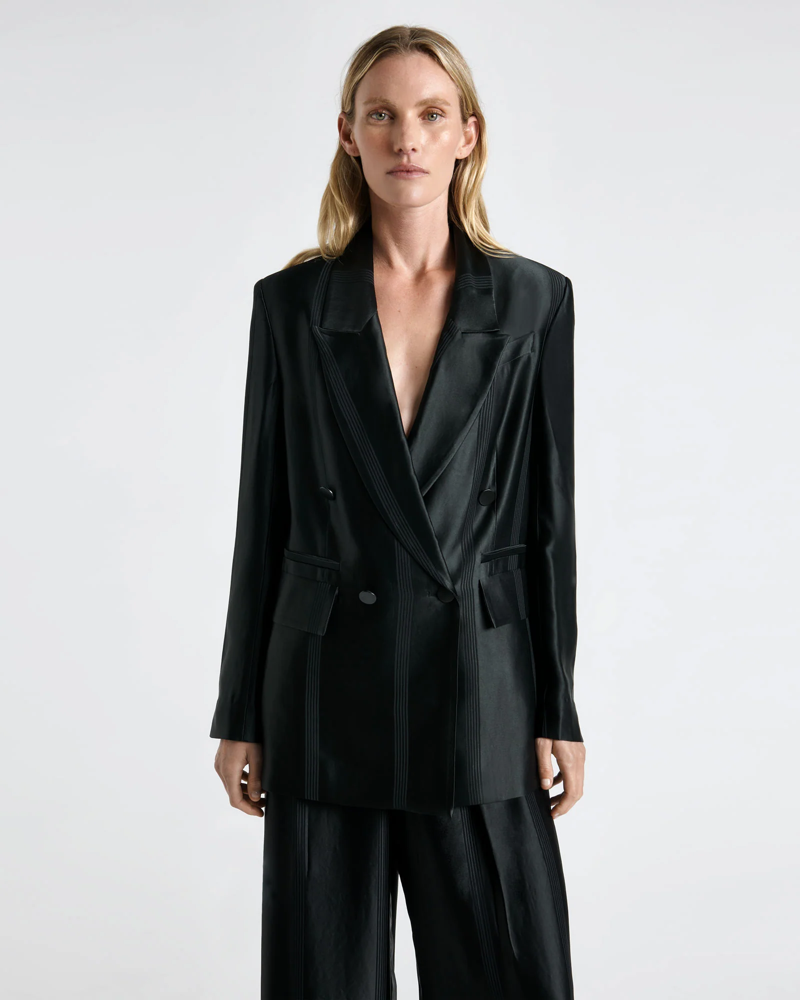 Satin Stripe Double Breasted Blazer