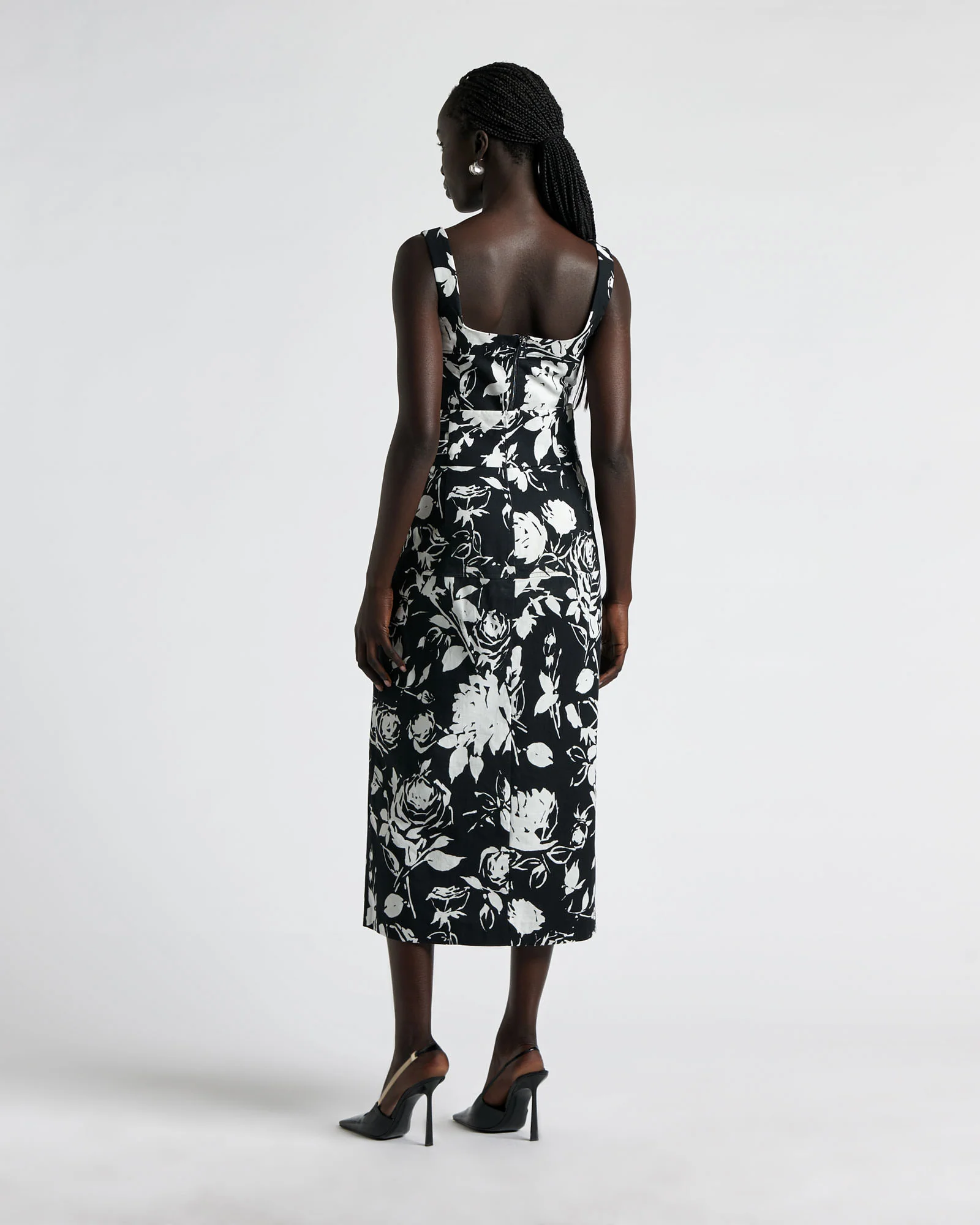 Black And White Rose Midi Skirt