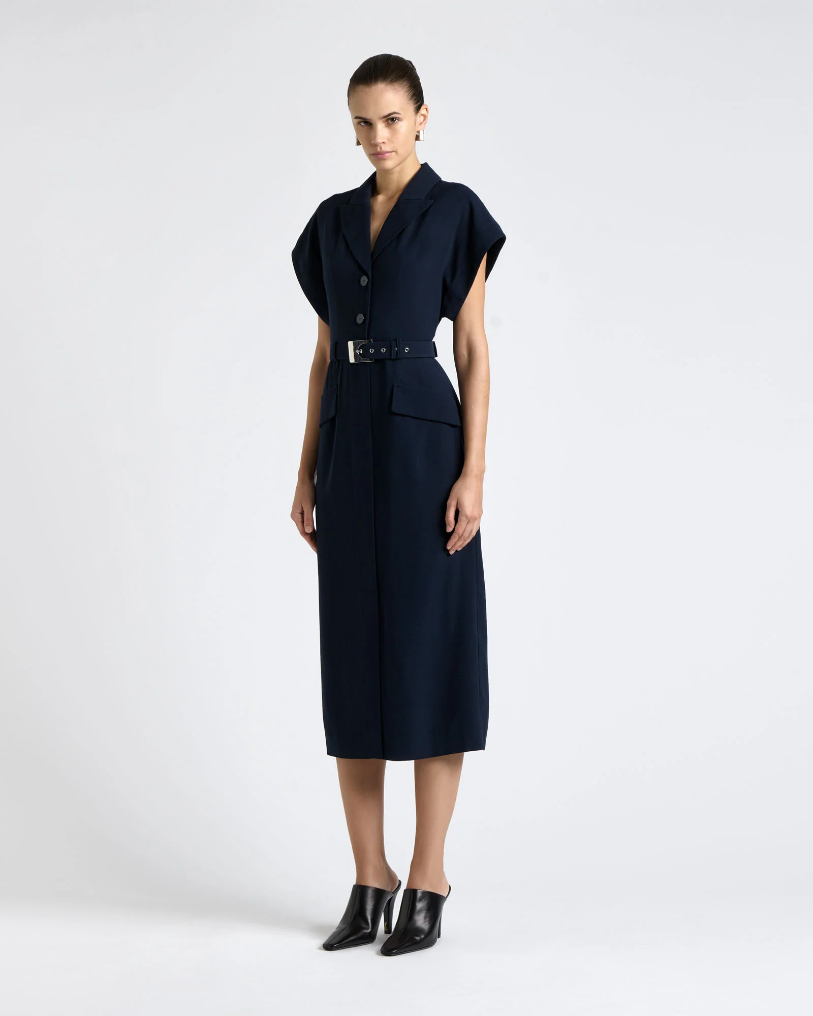 Viscose Twill Belted Midi Pencil Dress