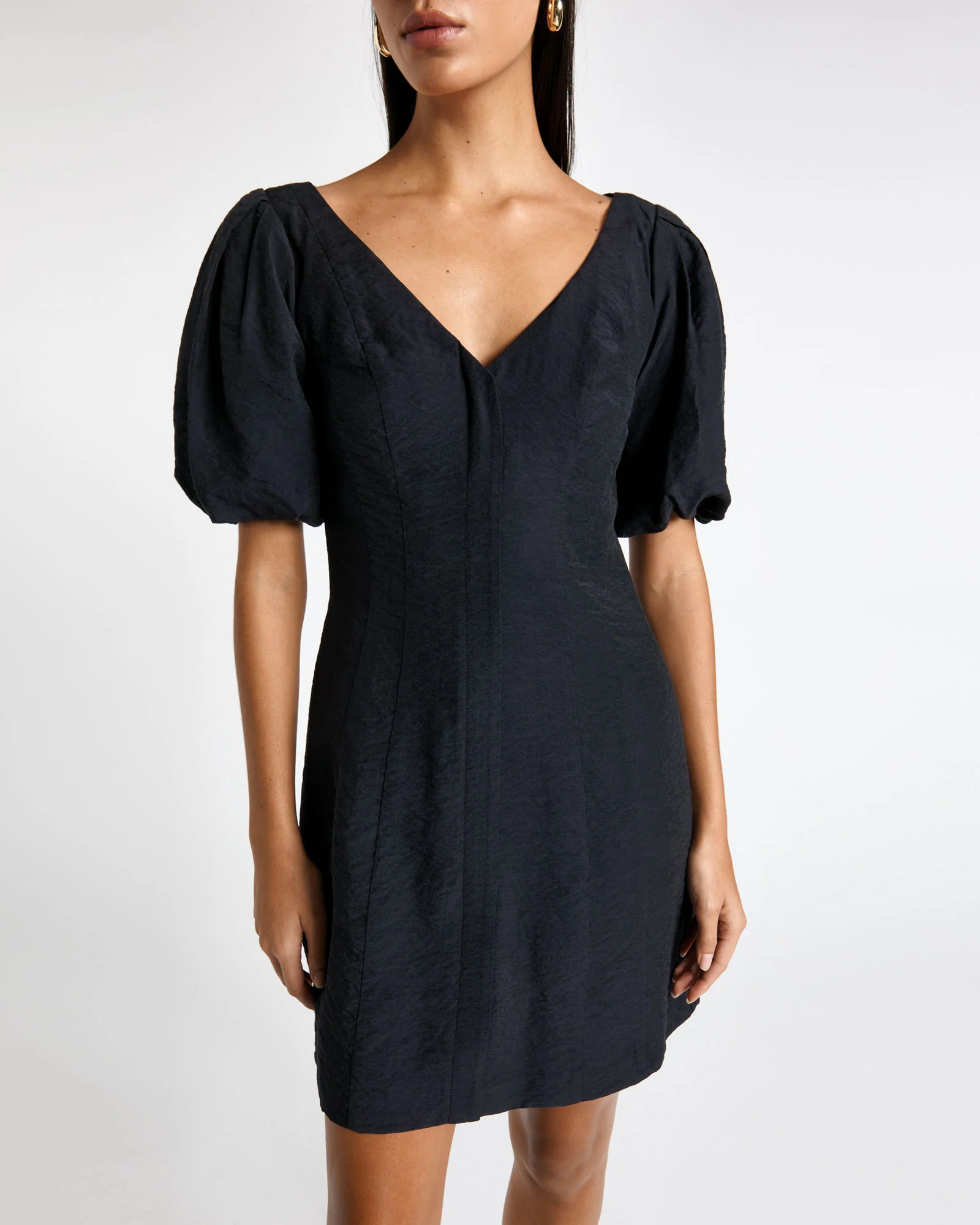 Viscose Blend Puff Sleeve Mini Dress