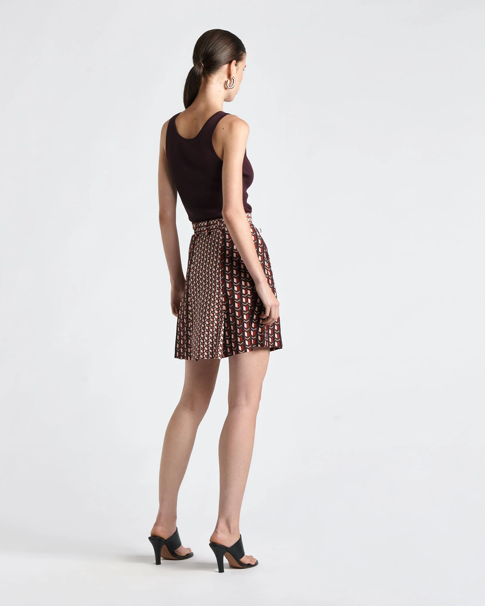 Viscose Blend Mosaic Geo Pleated Mini Skirt