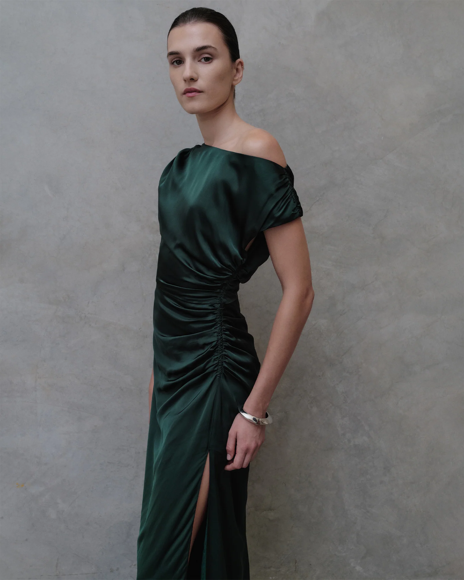 Satin Draped Midi Dress