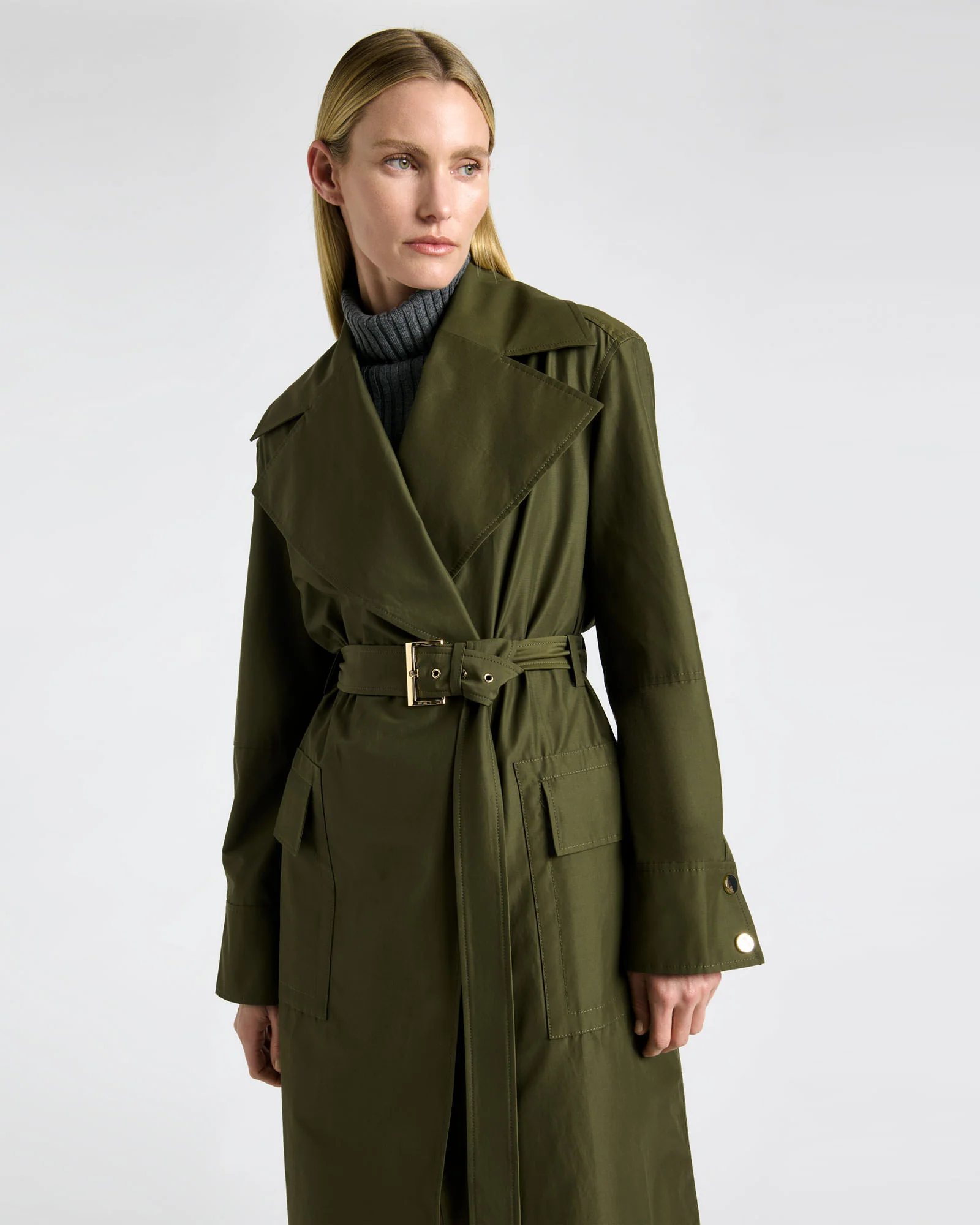 Khaki Cotton Nylon Trench