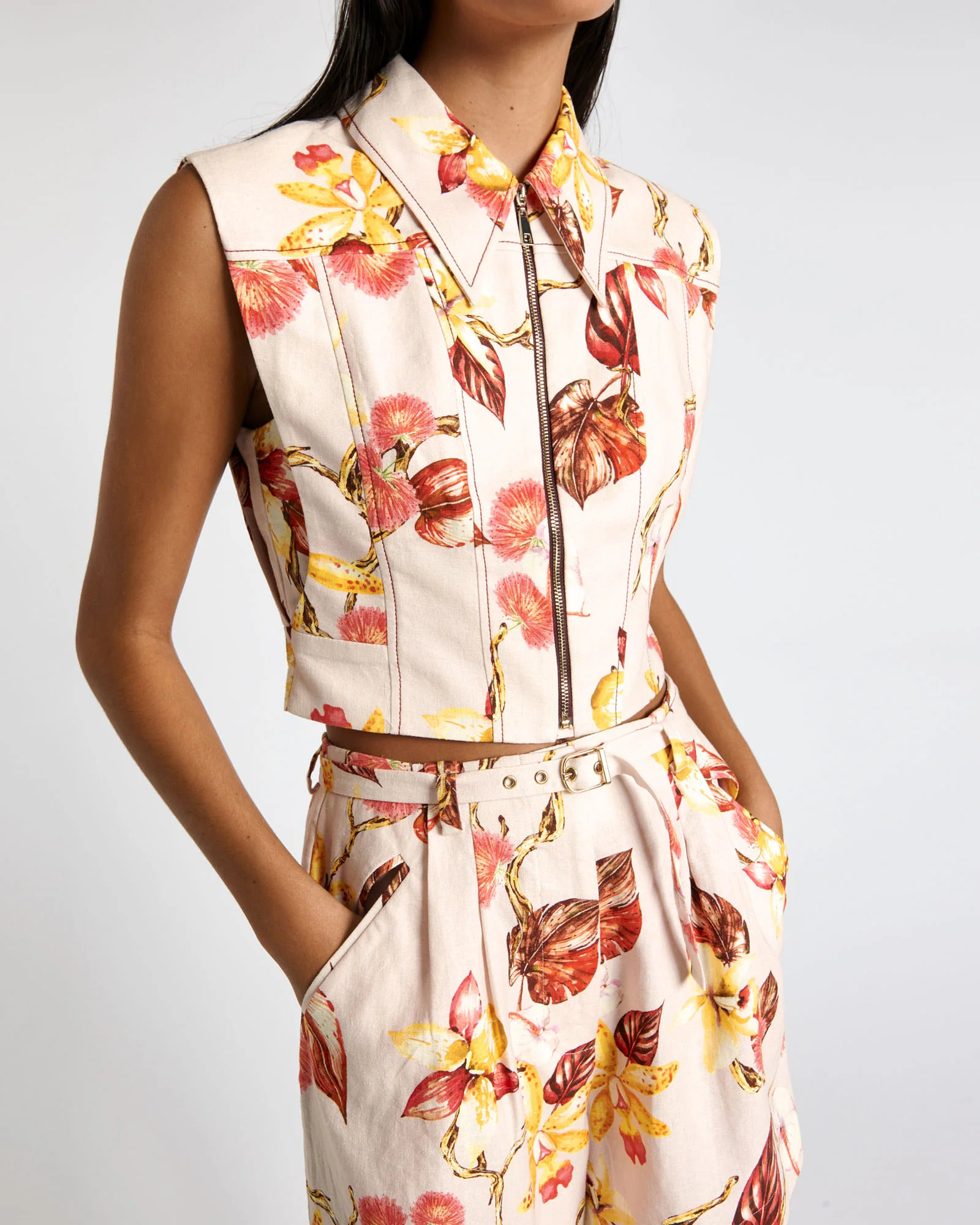 Peach Blossom Linen Blend Zip Top