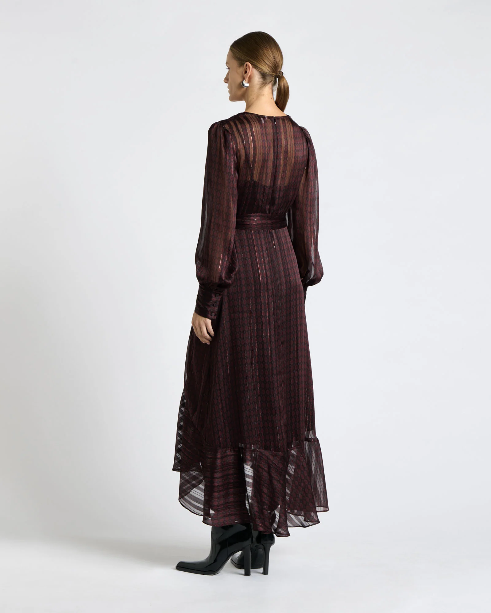 Merlot Lurex Geo Midi Dress