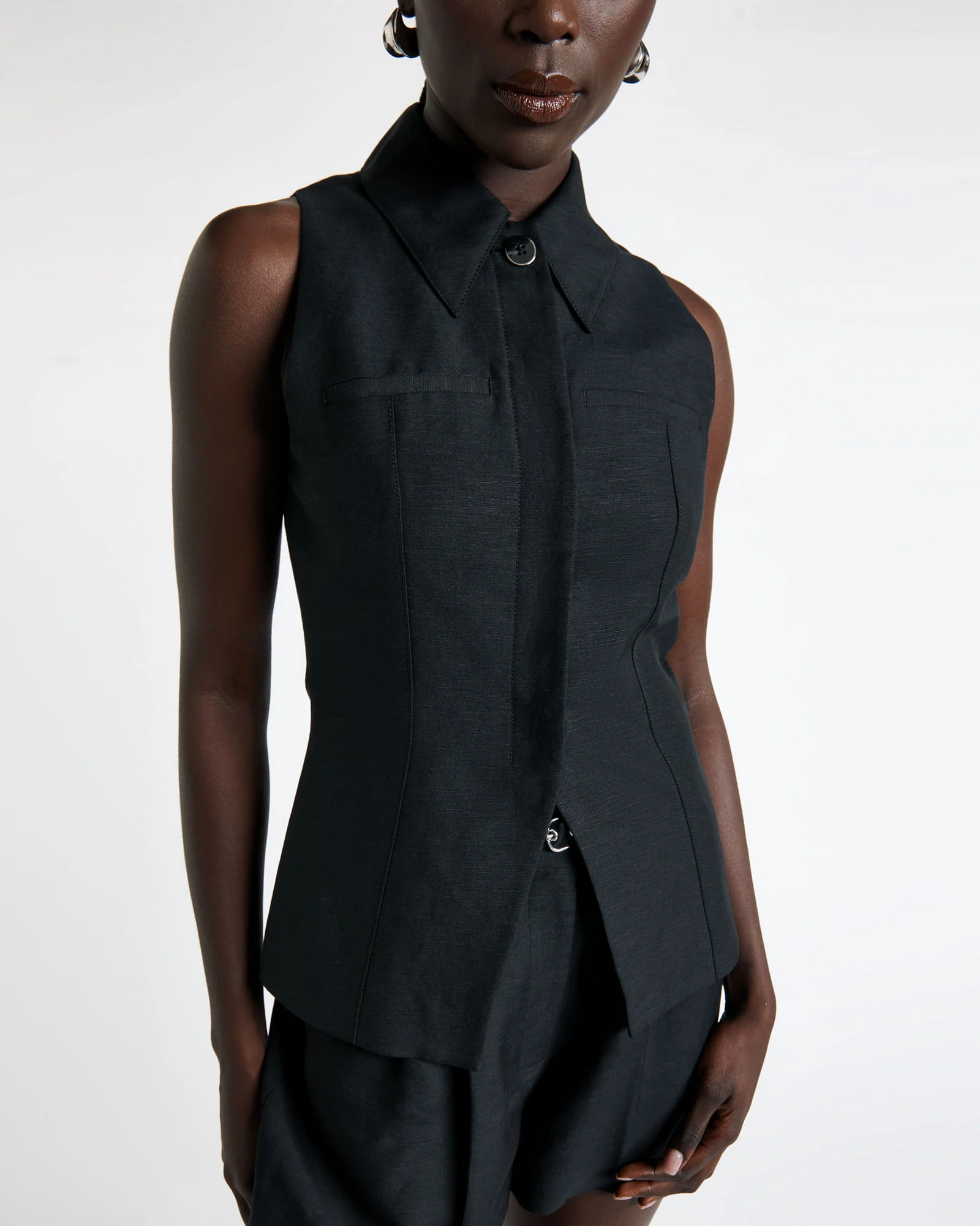 Linen Blend Fitted Vest