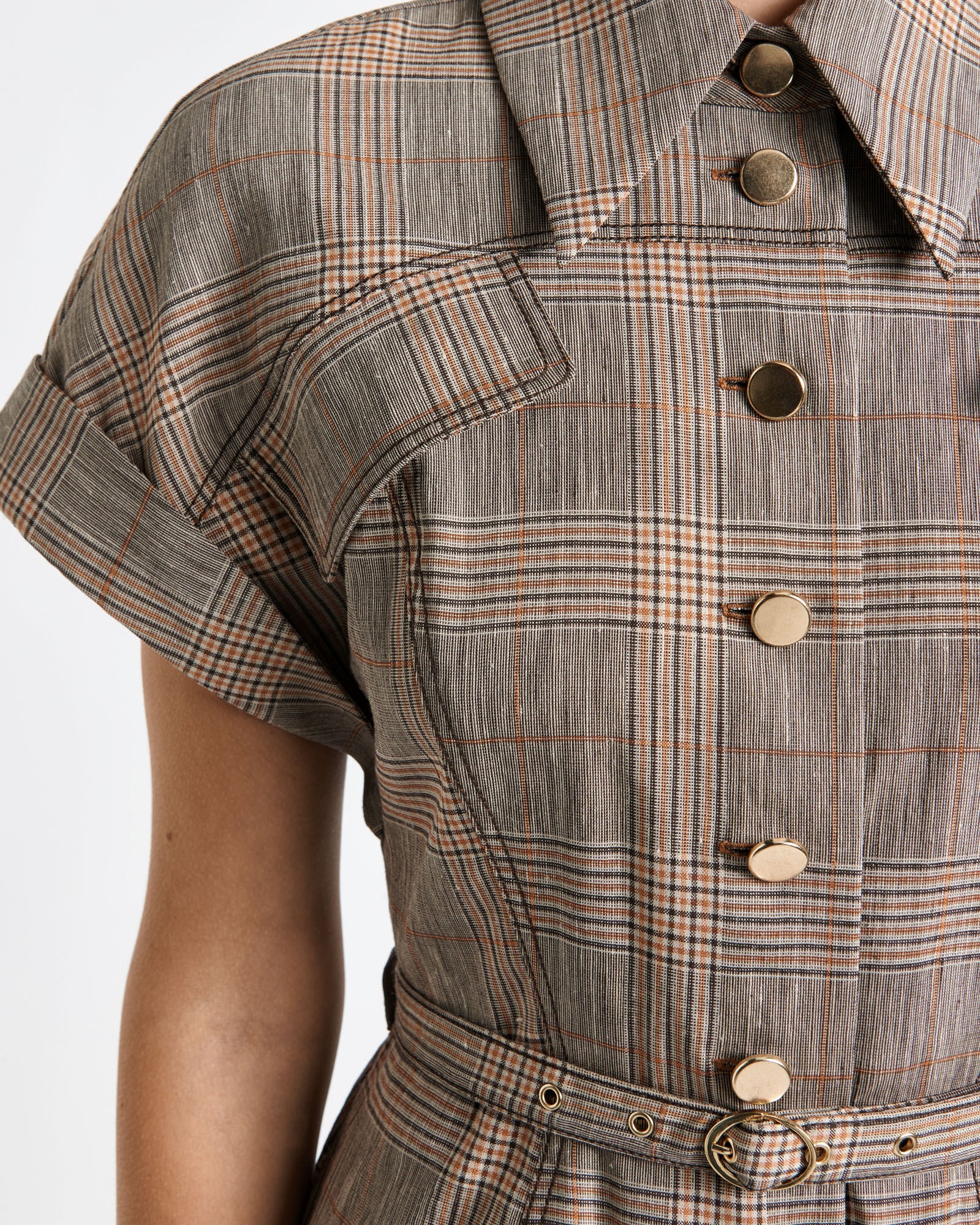 European Linen Wool Check Mini Dress