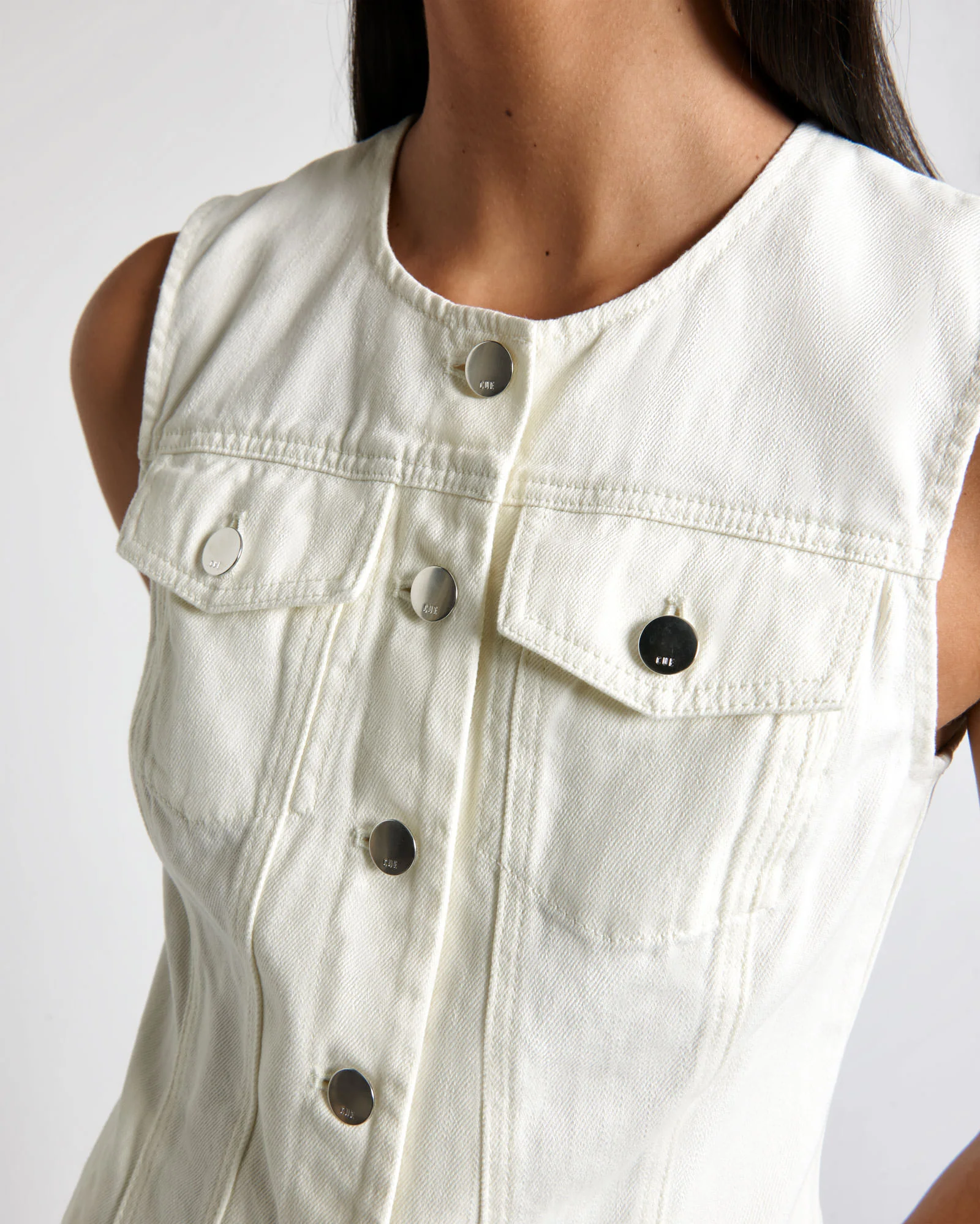 Ecru Denim Buttoned Vest