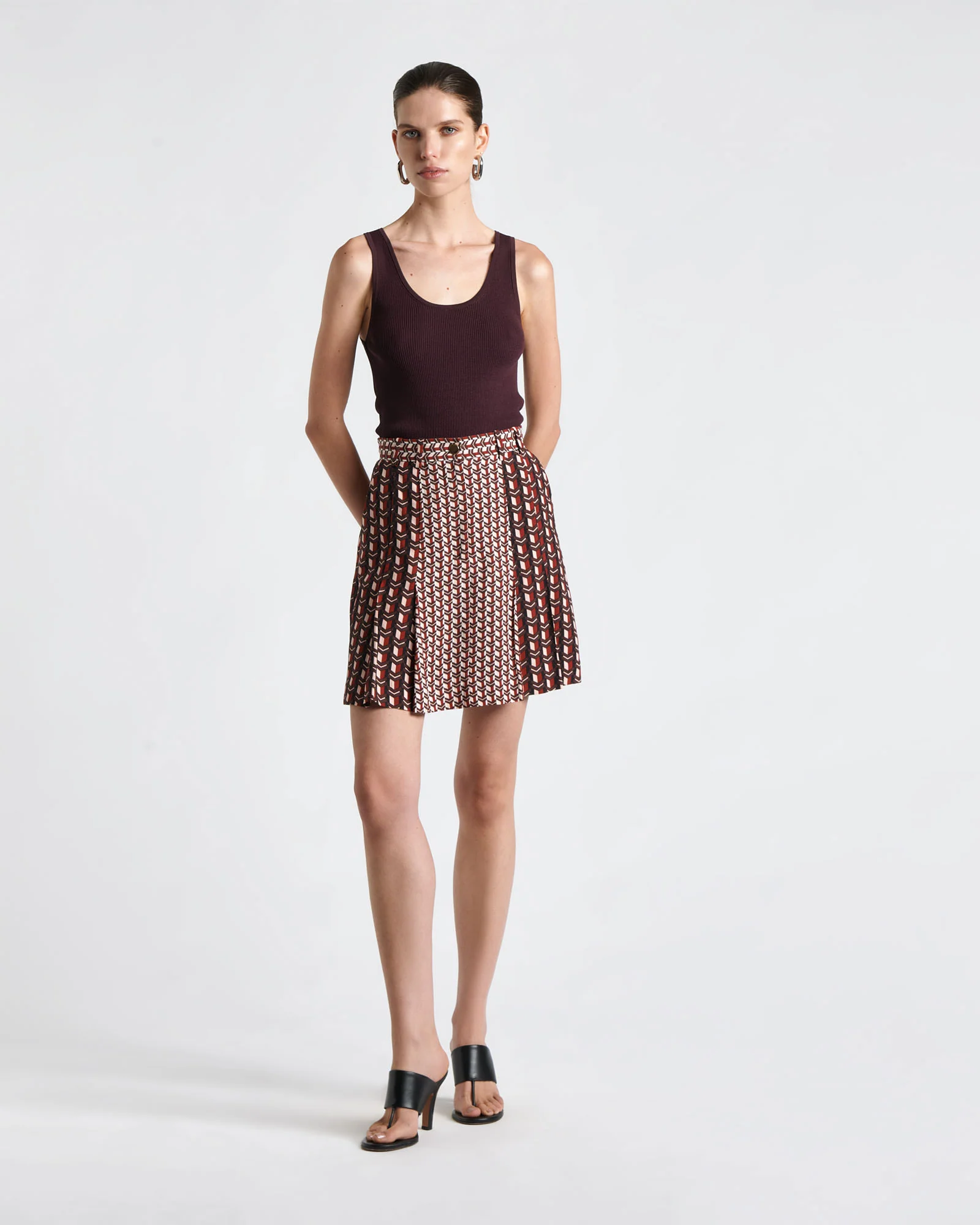Viscose Blend Mosaic Geo Pleated Mini Skirt